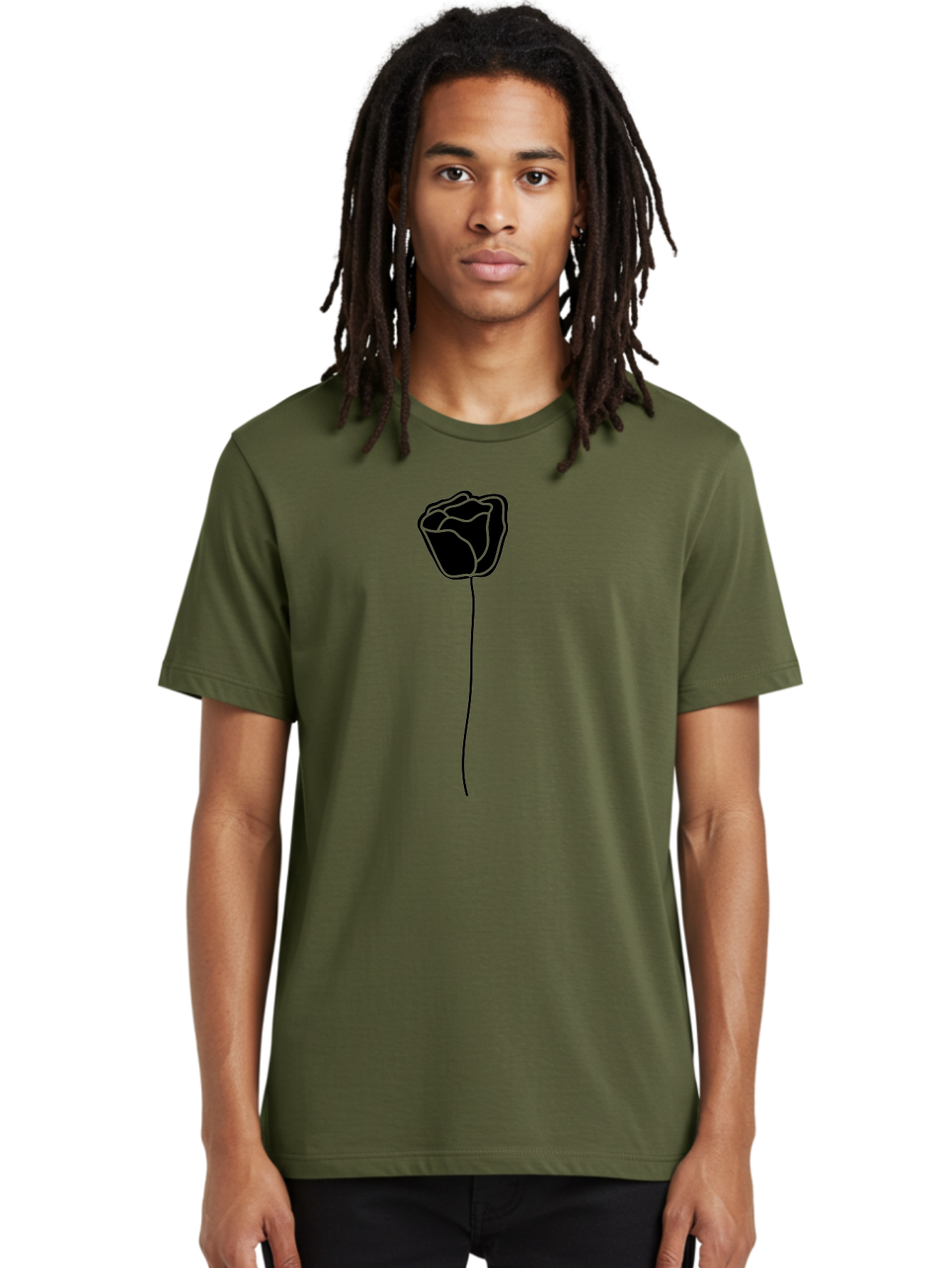 Rose-Illustration Men'S Graphic Tee, 100% Cotton, Comfortable Casual Summer Wear, Machine Washable, Black Rose Silhouette, Simple Line Art, Minimalist Design, Elegant Flower, Symbolic Rose, Modern Illustration, Bold Graphics Aac232 6