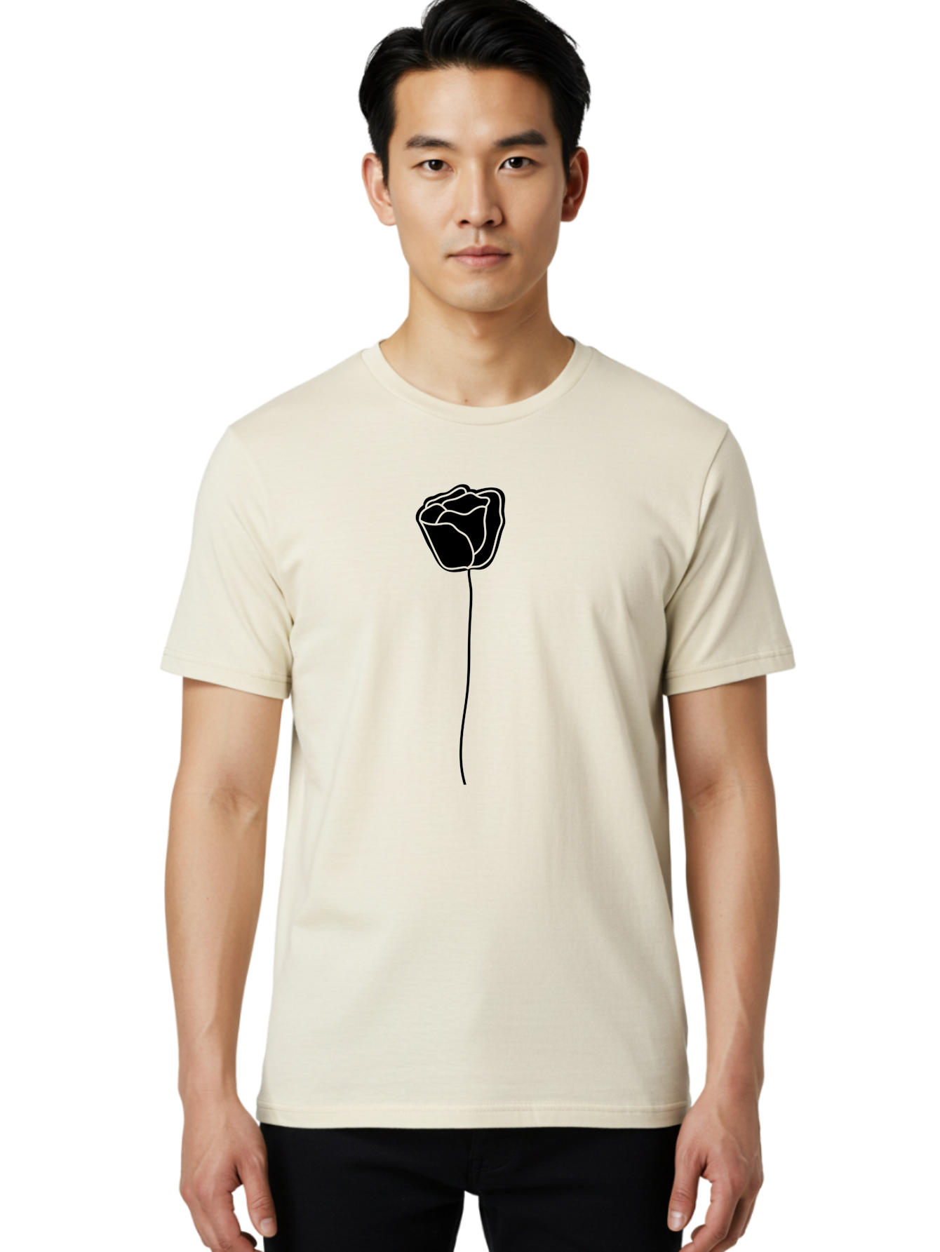 Rose-Illustration Men'S Graphic Tee, 100% Cotton, Comfortable Casual Summer Wear, Machine Washable, Black Rose Silhouette, Simple Line Art, Minimalist Design, Elegant Flower, Symbolic Rose, Modern Illustration, Bold Graphics Aac232 28
