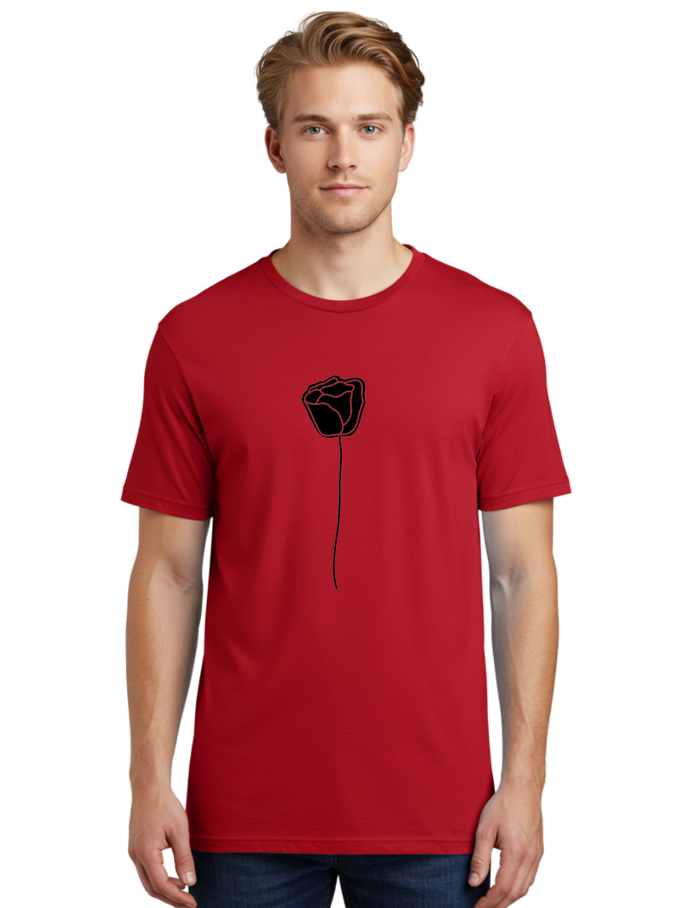 Rose-Illustration Men'S Graphic Tee, 100% Cotton, Comfortable Casual Summer Wear, Machine Washable, Black Rose Silhouette, Simple Line Art, Minimalist Design, Elegant Flower, Symbolic Rose, Modern Illustration, Bold Graphics Aac232 26