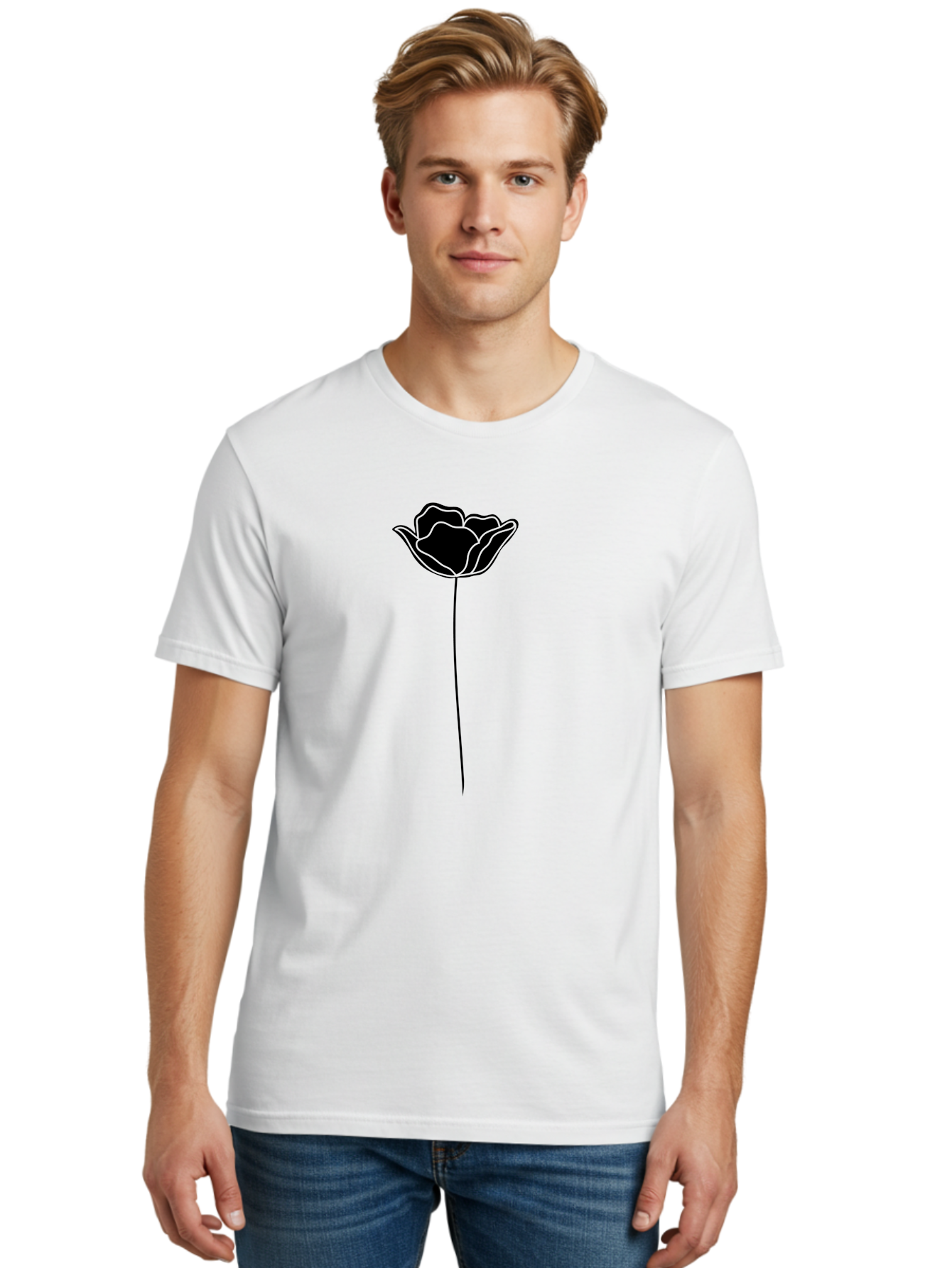 Rose Men'S Graphic Tee, 100% Cotton, Comfortable Casual Summer Wear, Machine Washable, Black Rose, Minimalist Design, Simple Illustration, Flower Symbol, Elegant Graphics, Modern Art, Rose Silhouette, Floral Icon Aac235 4