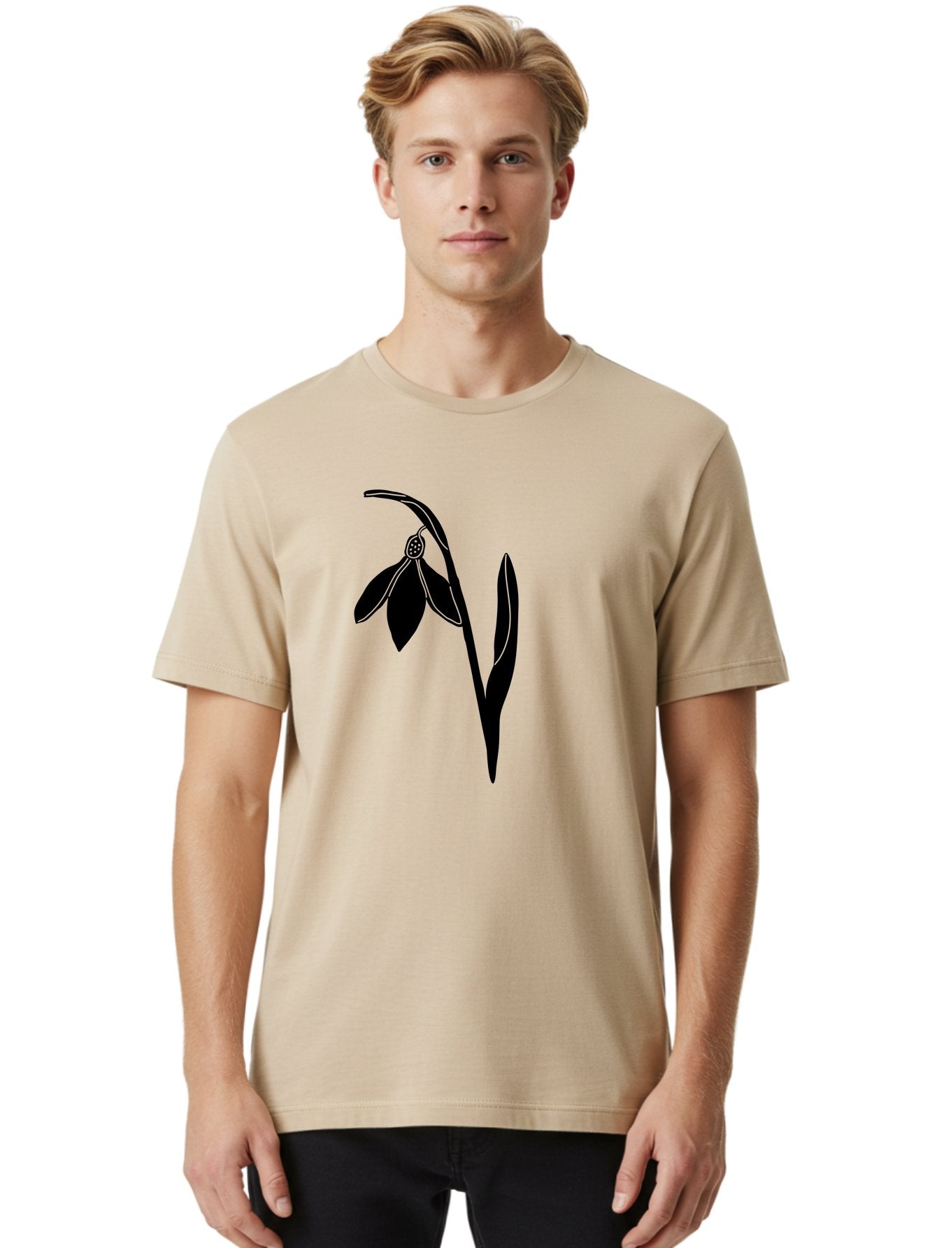 Snowdrop-1 Men'S Graphic Tee, 100% Cotton, Comfortable Casual Summer Wear, Machine Washable, Snowdrop Flower, Floral Illustration, Botanical Art, Simple Design, Elegant Lines, Delicate Petals, Minimalist Style, Symbolic Flower, Winter Blooms Aac236 16