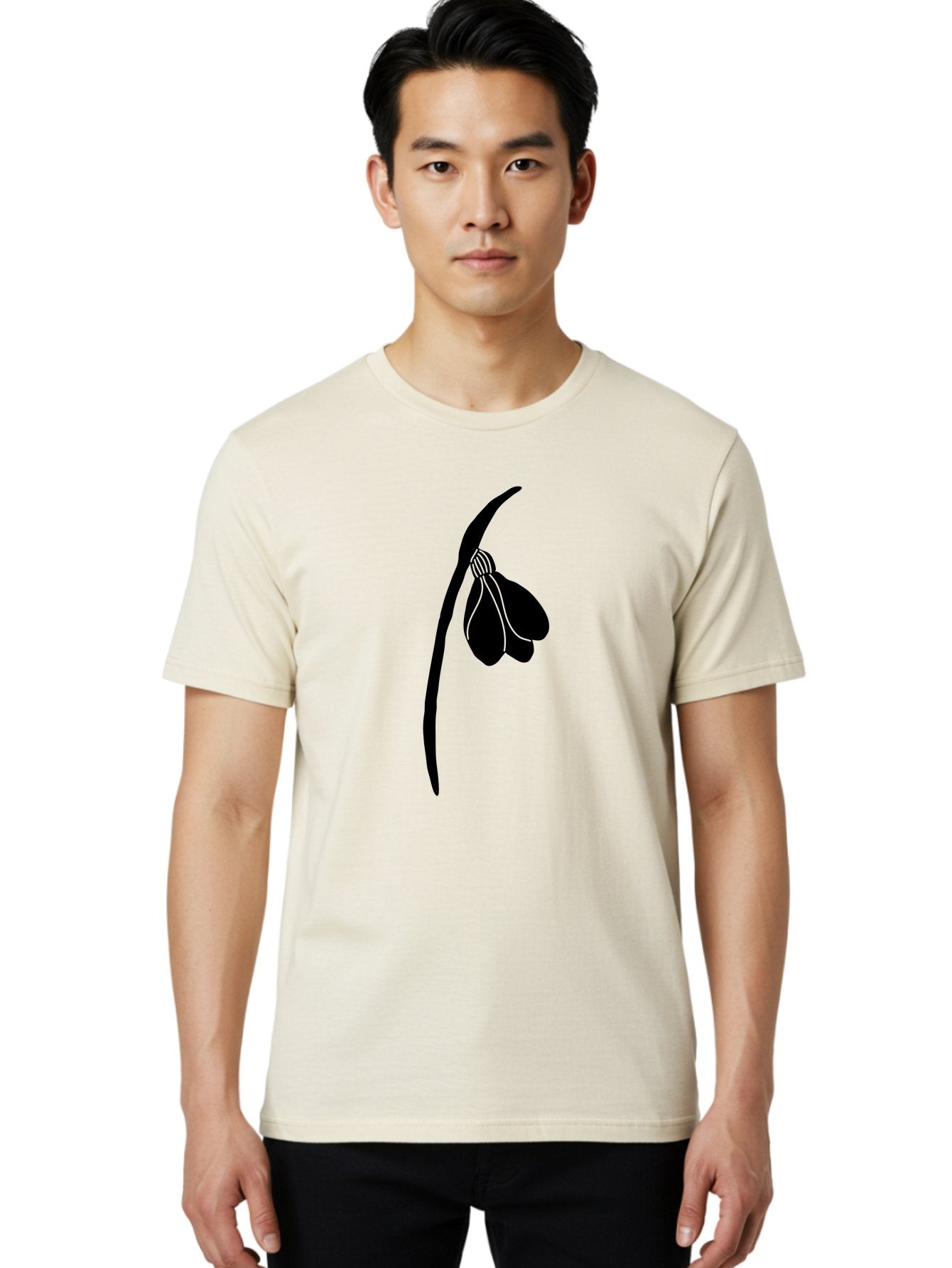 Snowdrop-Silhouette Men'S Graphic Tee, 100% Cotton, Comfortable Casual Summer Wear, Machine Washable, Snowdrop Flower, Minimalist Design, Simple Elegance, Black Silhouette, Floral Motif, Delicate Features, Subtle Lines, Flower Illustration Aac237 17