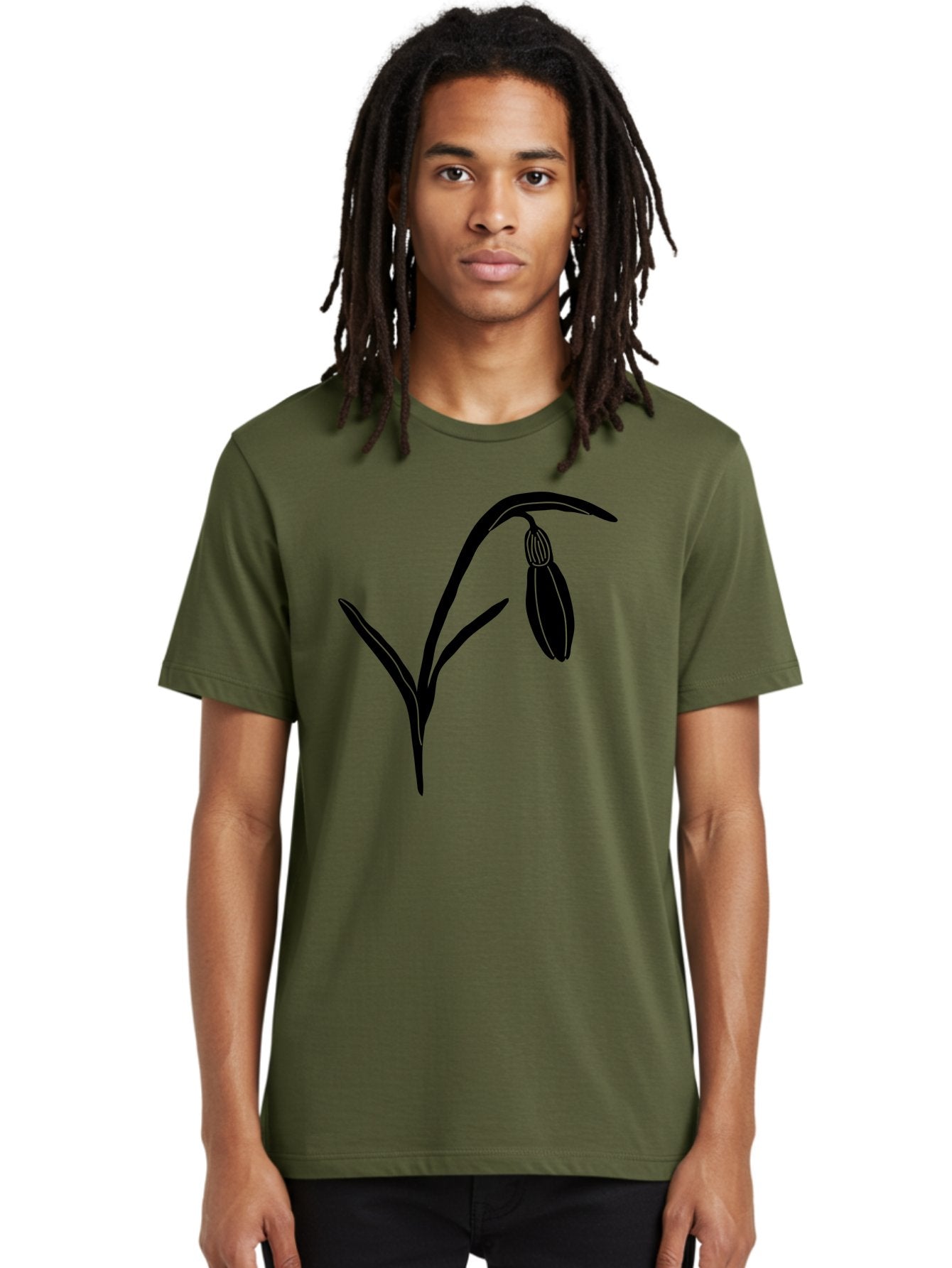 Snowdrop Men'S Graphic Tee, 100% Cotton, Comfortable Casual Summer Wear, Machine Washable, Snowdrop Flower, Minimalist Design, Simple Graphics, Black Silhouette, Floral Illustration, Spring Flowers, Botanical Art, Elegant Lines Aac238 28