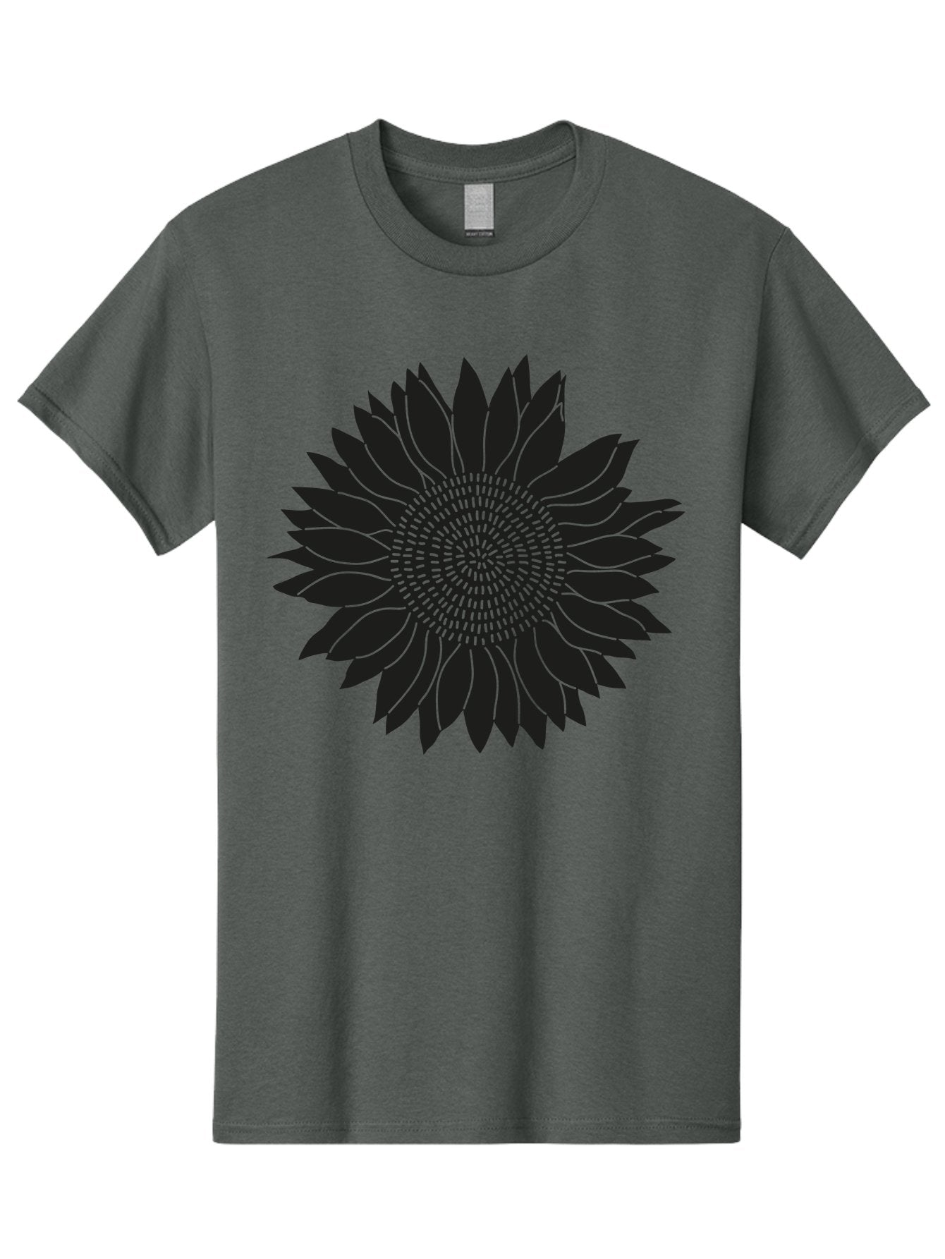 Sunflower-Silhouette Men'S Graphic Tee, 100% Cotton, Comfortable Casual Summer Wear, Machine Washable, Sunflower Graphic, Floral Design, Black And Green, Flower Silhouette, Neon Outline, Nature Inspired Art, Botanical Illustration Aac241 12