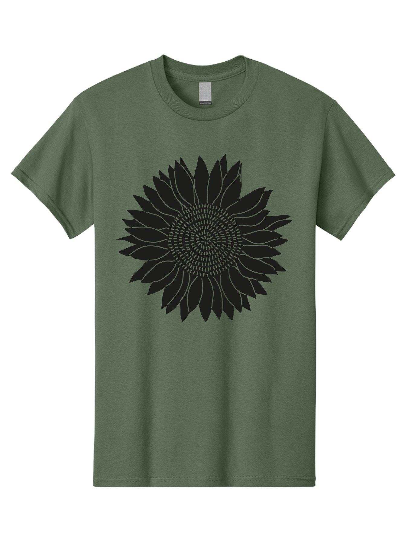 Sunflower-Silhouette Men'S Graphic Tee, 100% Cotton, Comfortable Casual Summer Wear, Machine Washable, Sunflower Graphic, Floral Design, Black And Green, Flower Silhouette, Neon Outline, Nature Inspired Art, Botanical Illustration Aac241 11