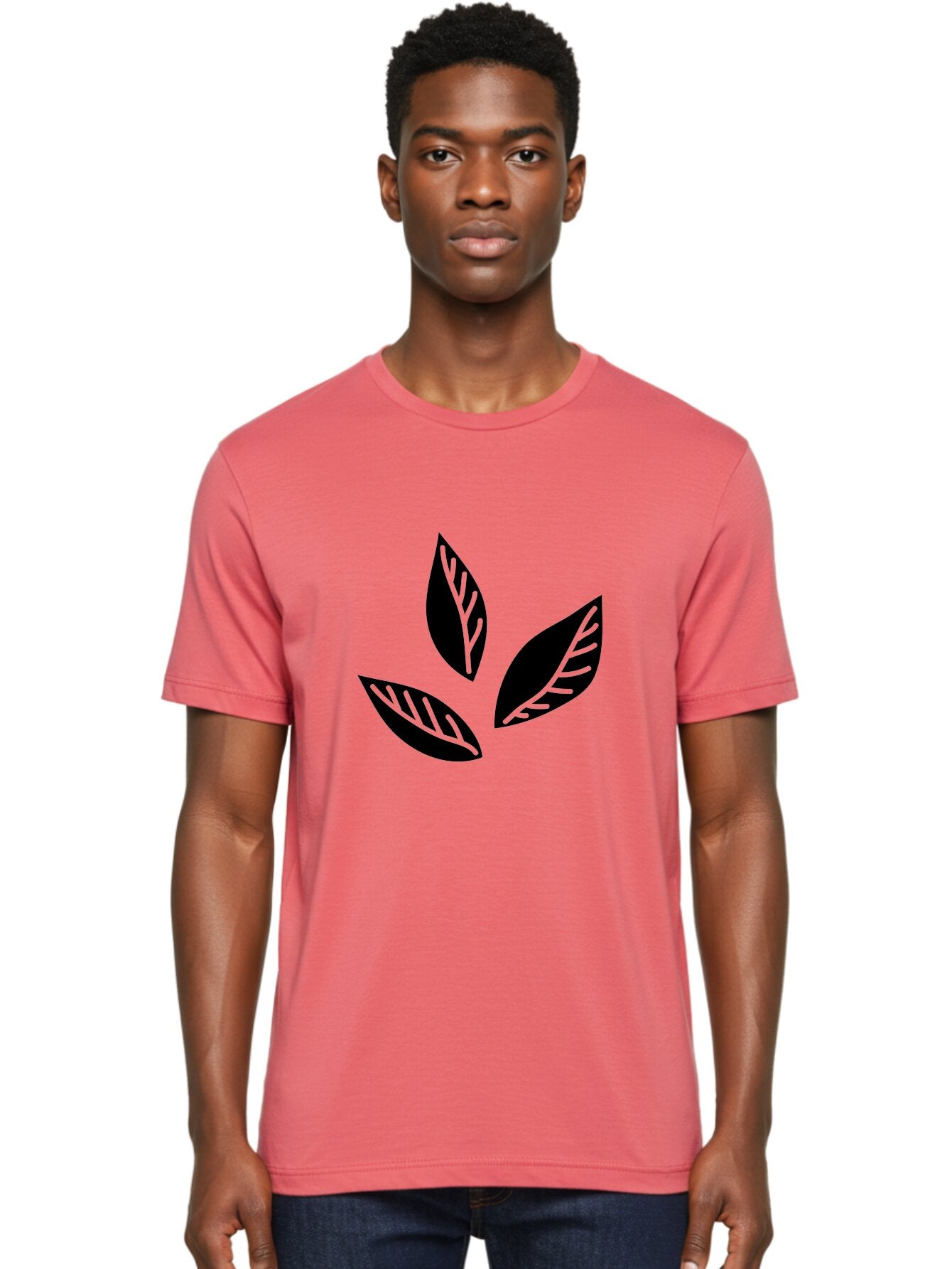 Three-Leaves Men'S Graphic Tee, 100% Cotton, Comfortable Casual Summer Wear, Machine Washable, Three Leaves, Leafy Greens, Cannabis Leaves, Marijuana Leaves, Leaf Design, Minimalist Art, Green And Black, Simple Graphics, Abstract Leaves Aac242 22