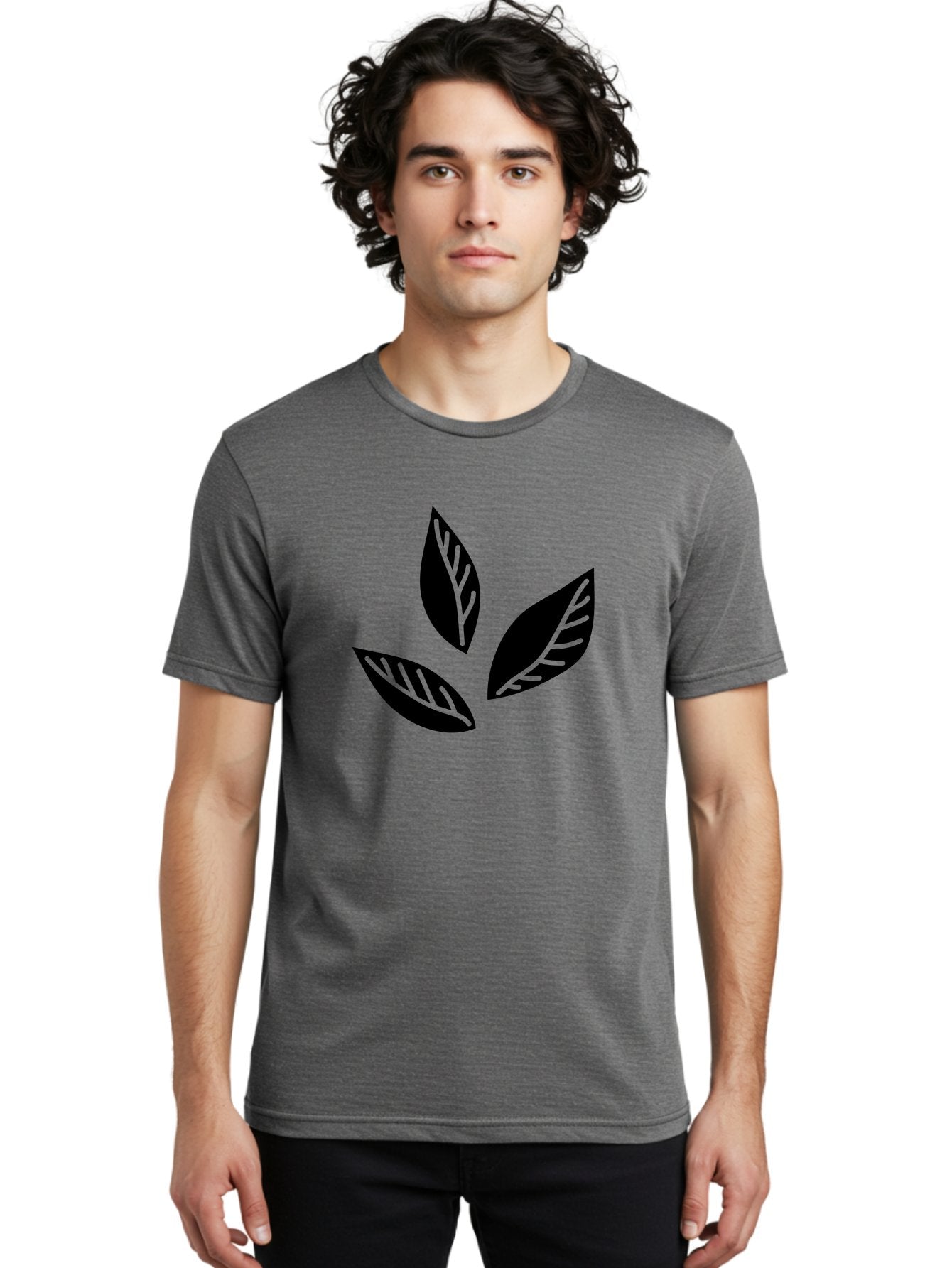 Three-Leaves Men'S Graphic Tee, 100% Cotton, Comfortable Casual Summer Wear, Machine Washable, Three Leaves, Leafy Greens, Cannabis Leaves, Marijuana Leaves, Leaf Design, Minimalist Art, Green And Black, Simple Graphics, Abstract Leaves Aac242 28