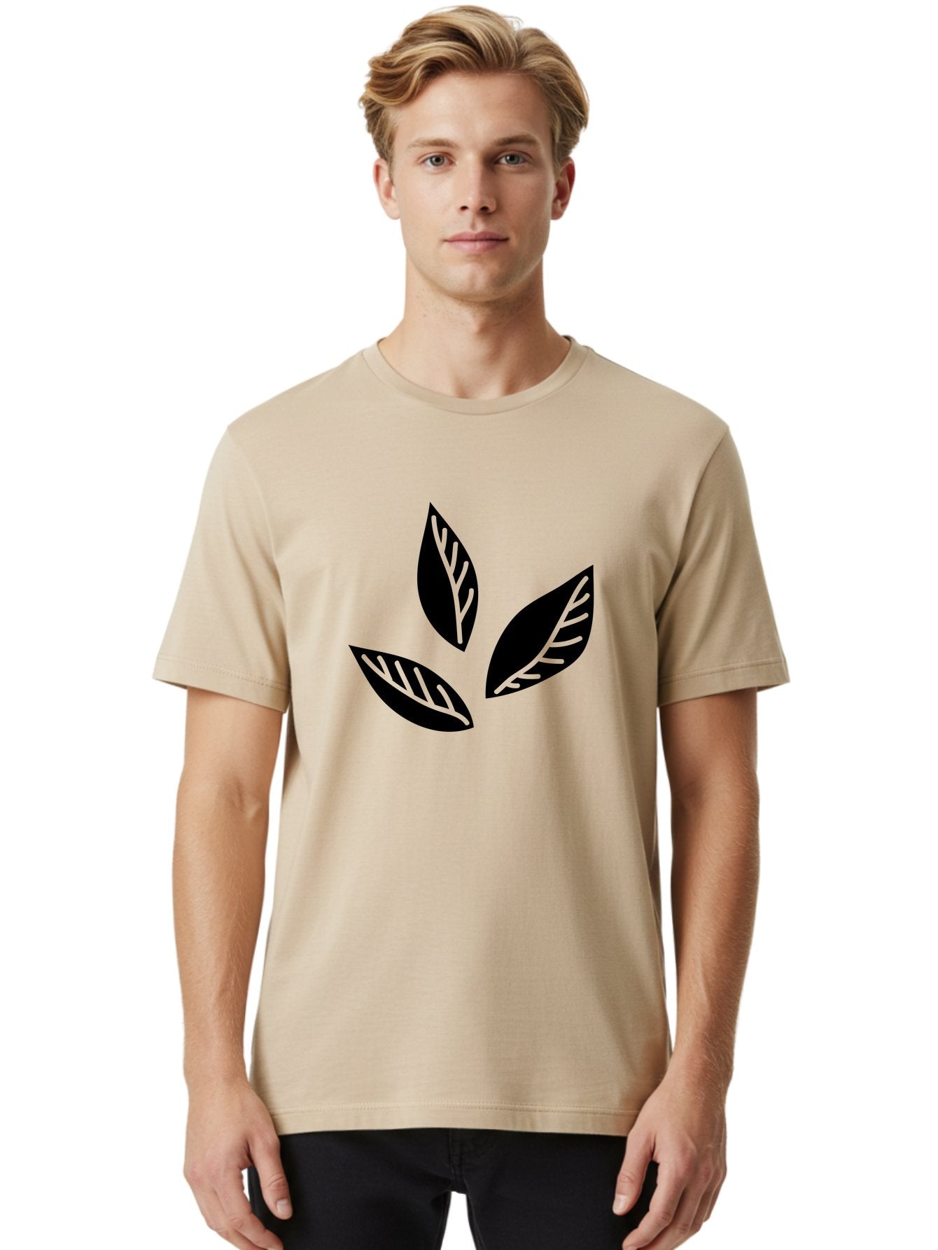 Three-Leaves Men'S Graphic Tee, 100% Cotton, Comfortable Casual Summer Wear, Machine Washable, Three Leaves, Leafy Greens, Cannabis Leaves, Marijuana Leaves, Leaf Design, Minimalist Art, Green And Black, Simple Graphics, Abstract Leaves Aac242 19