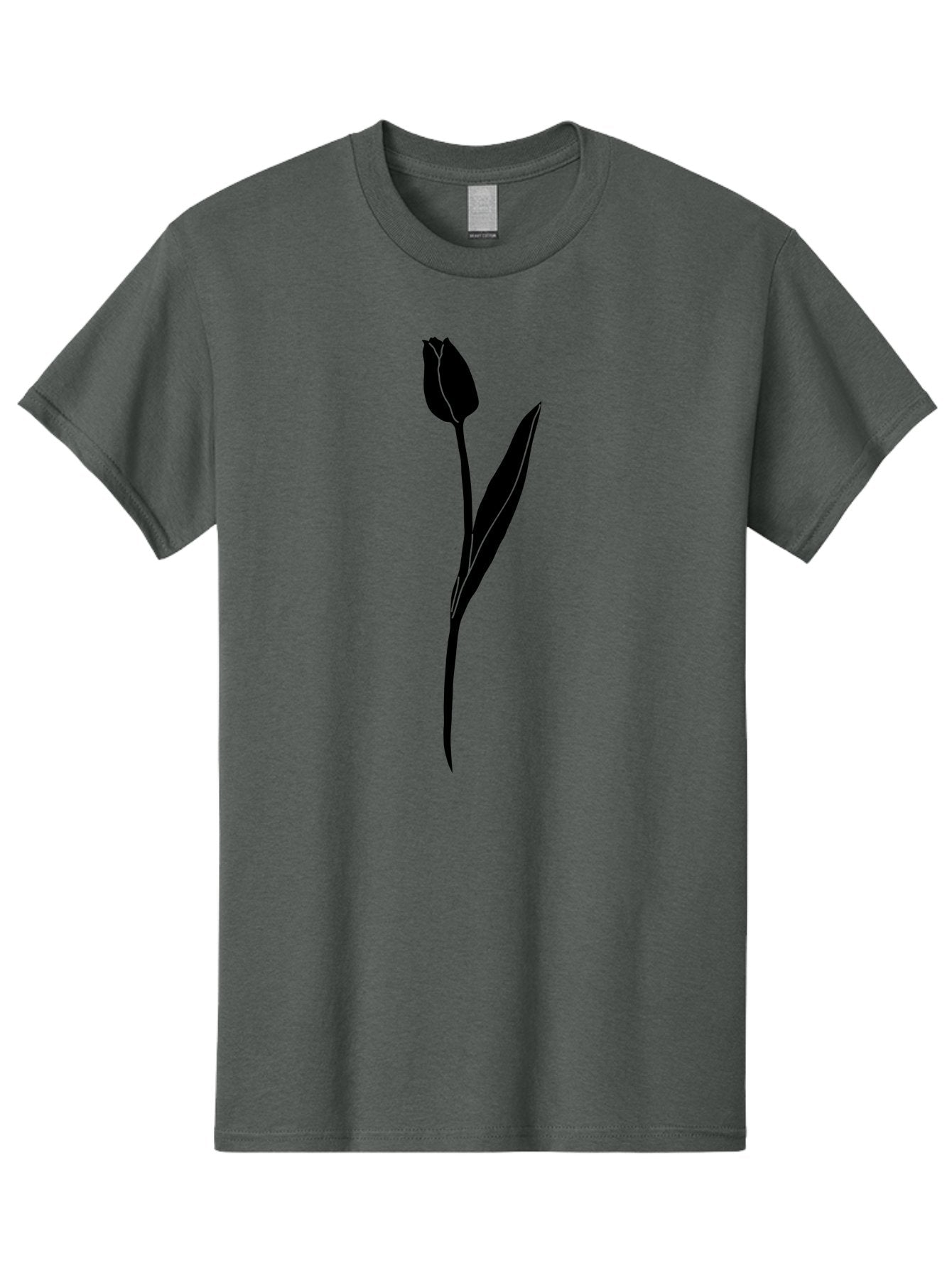 Tulip-Silhouette Men'S Graphic Tee, 100% Cotton, Comfortable Casual Summer Wear, Machine Washable, Tulip Silhouette, Dark Tulip, Minimalist Design, Simple Flower, Closed Bloom, Elegant Stem, Floral Graphic, Modern Art Aac245 13