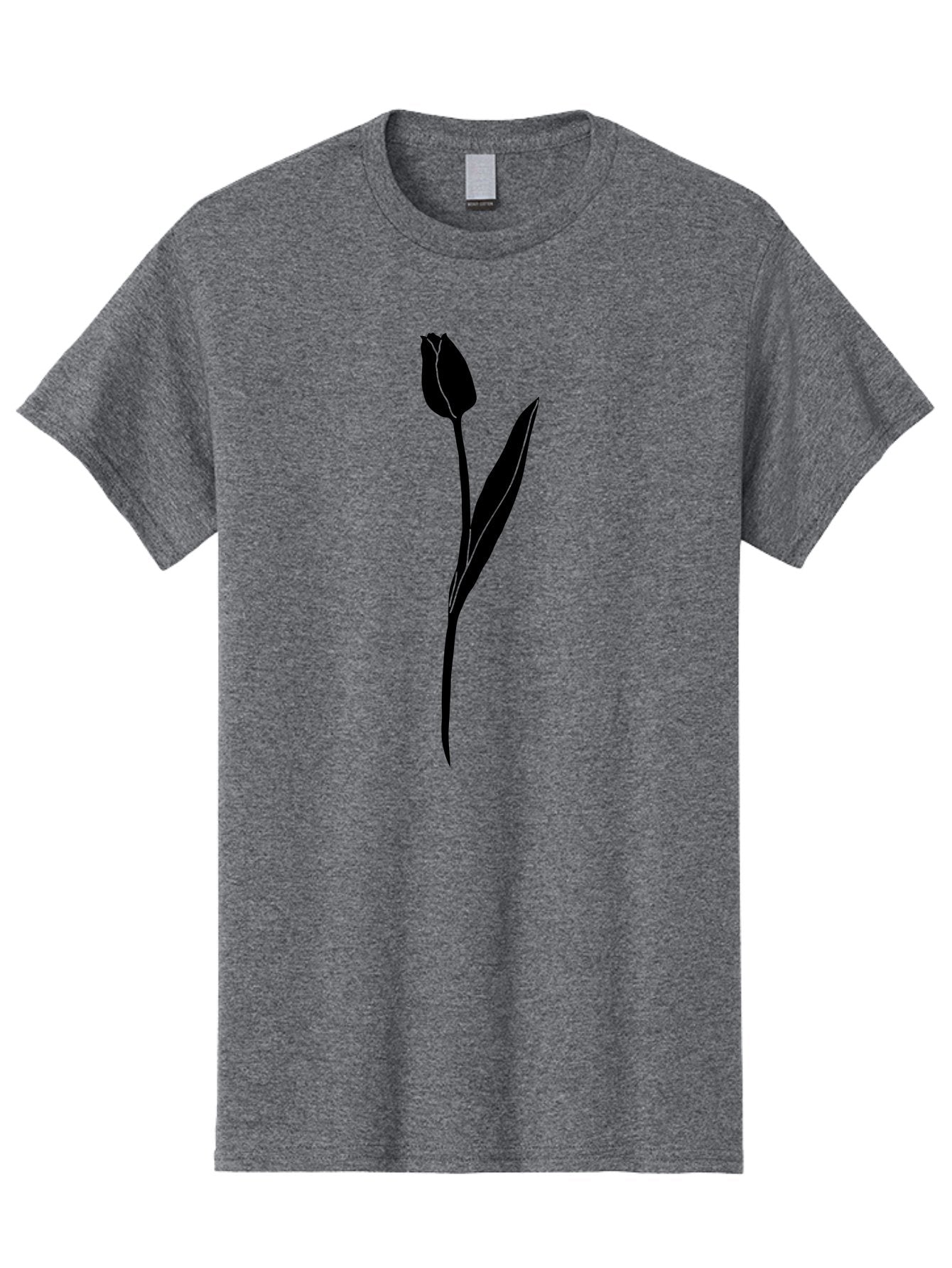 Tulip-Silhouette Men'S Graphic Tee, 100% Cotton, Comfortable Casual Summer Wear, Machine Washable, Tulip Silhouette, Dark Tulip, Minimalist Design, Simple Flower, Closed Bloom, Elegant Stem, Floral Graphic, Modern Art Aac245 14