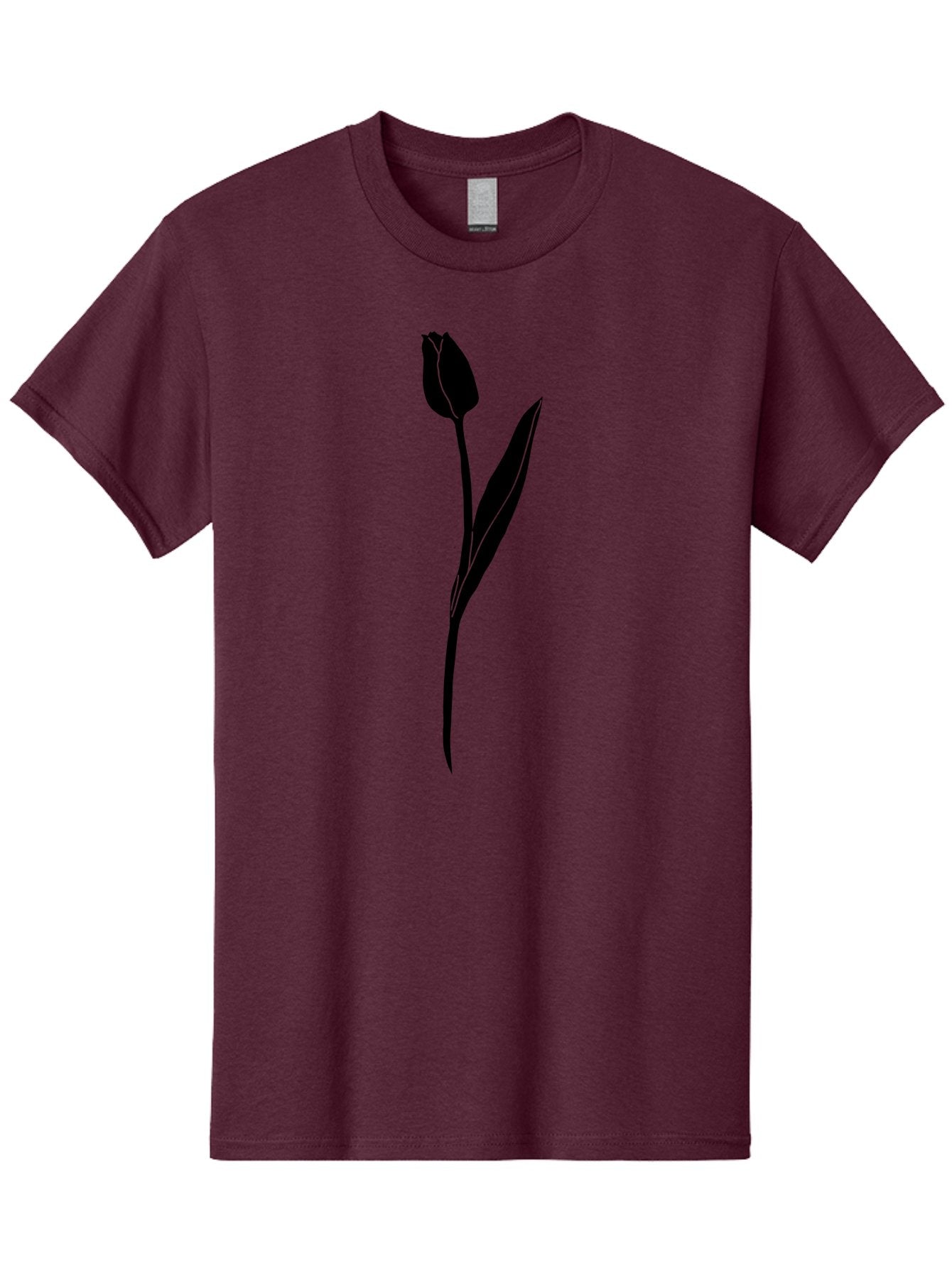 Tulip-Silhouette Men'S Graphic Tee, 100% Cotton, Comfortable Casual Summer Wear, Machine Washable, Tulip Silhouette, Dark Tulip, Minimalist Design, Simple Flower, Closed Bloom, Elegant Stem, Floral Graphic, Modern Art Aac245 7