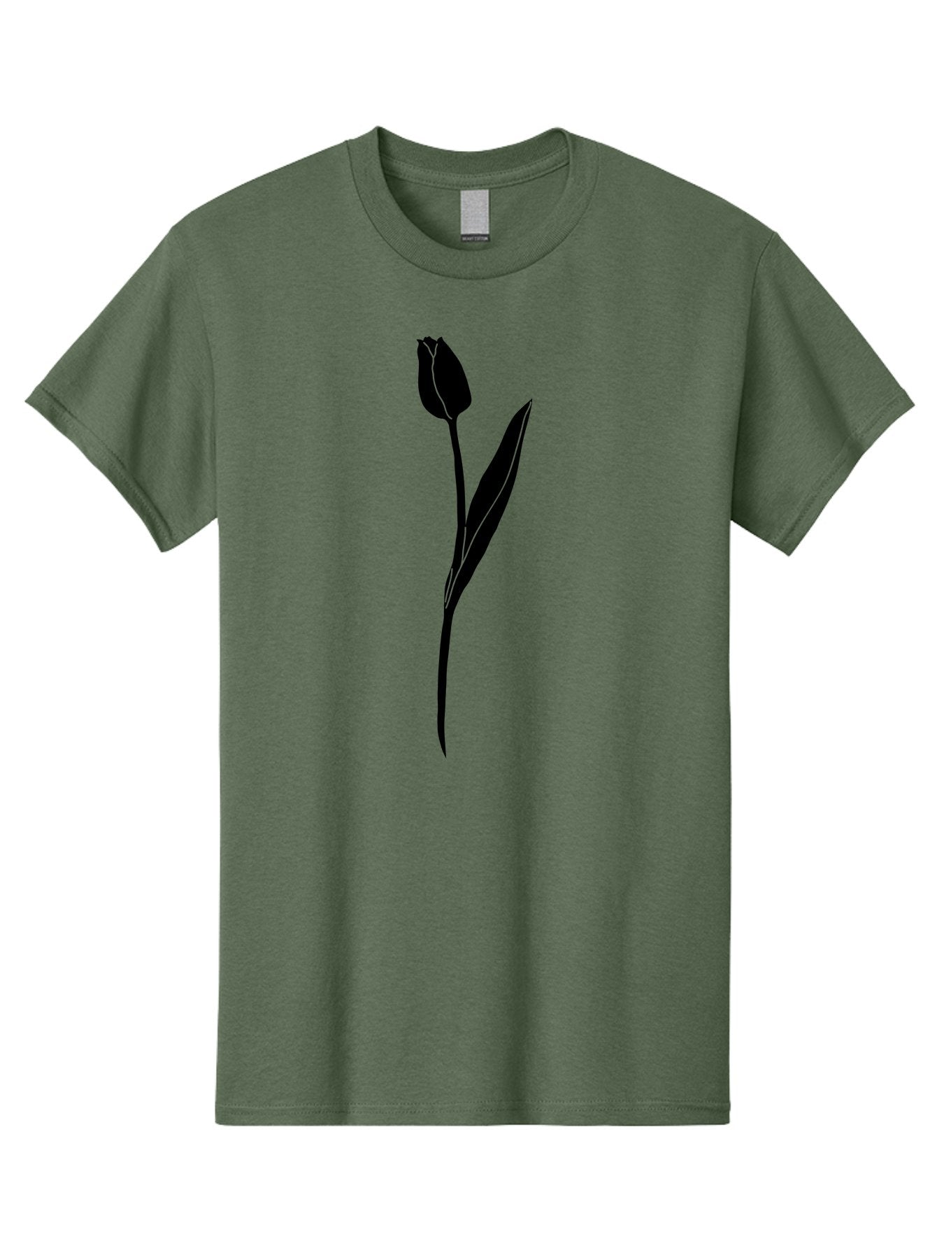 Tulip-Silhouette Men'S Graphic Tee, 100% Cotton, Comfortable Casual Summer Wear, Machine Washable, Tulip Silhouette, Dark Tulip, Minimalist Design, Simple Flower, Closed Bloom, Elegant Stem, Floral Graphic, Modern Art Aac245 6