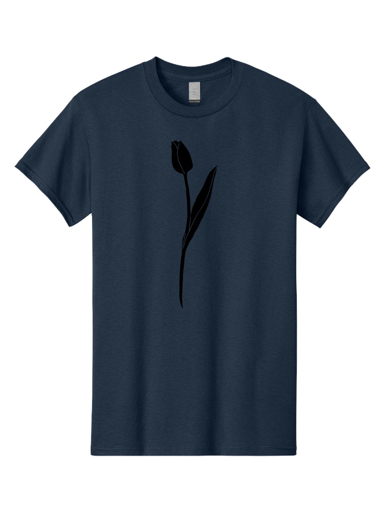 Tulip-Silhouette Men'S Graphic Tee, 100% Cotton, Comfortable Casual Summer Wear, Machine Washable, Tulip Silhouette, Dark Tulip, Minimalist Design, Simple Flower, Closed Bloom, Elegant Stem, Floral Graphic, Modern Art Aac245 11
