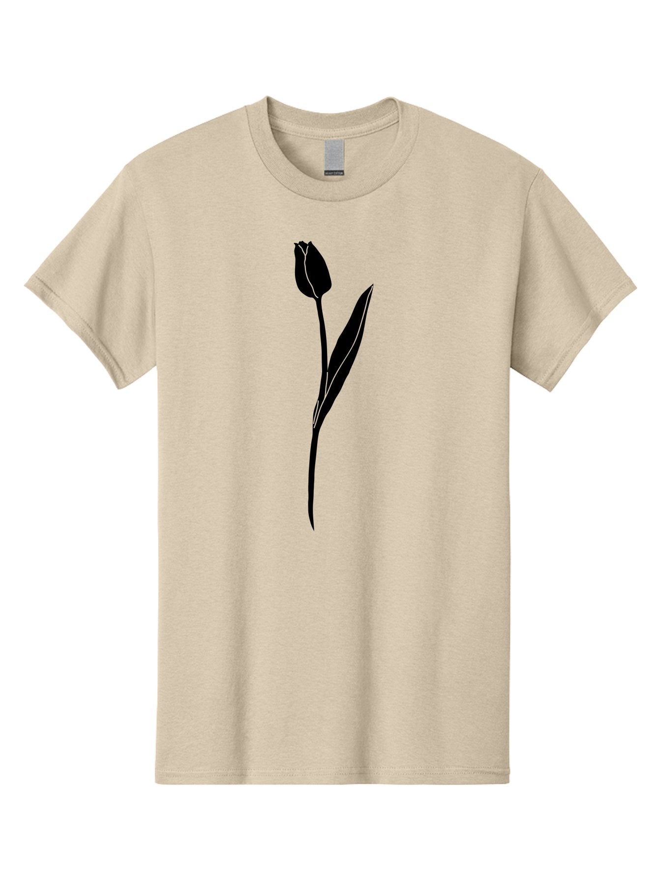 Tulip-Silhouette Men'S Graphic Tee, 100% Cotton, Comfortable Casual Summer Wear, Machine Washable, Tulip Silhouette, Dark Tulip, Minimalist Design, Simple Flower, Closed Bloom, Elegant Stem, Floral Graphic, Modern Art Aac245