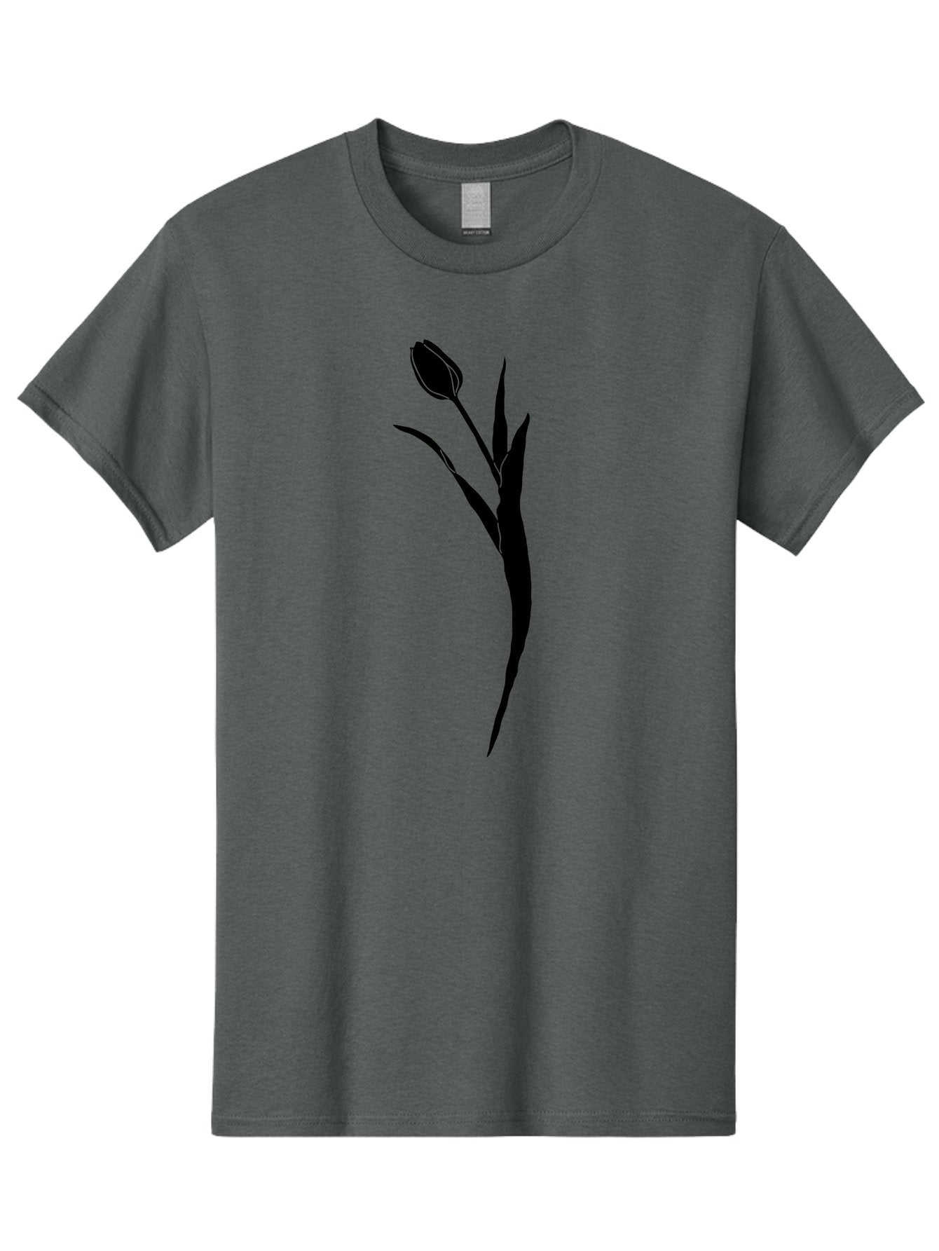 Tulip Men'S Graphic Tee, 100% Cotton, Comfortable Casual Summer Wear, Machine Washable, Tulip Silhouette, Black Flower, Minimalist Design, Simple Graphics, Floral Motif, Elegant Shape, Closed Bloom, Botanical Illustration Aac246
