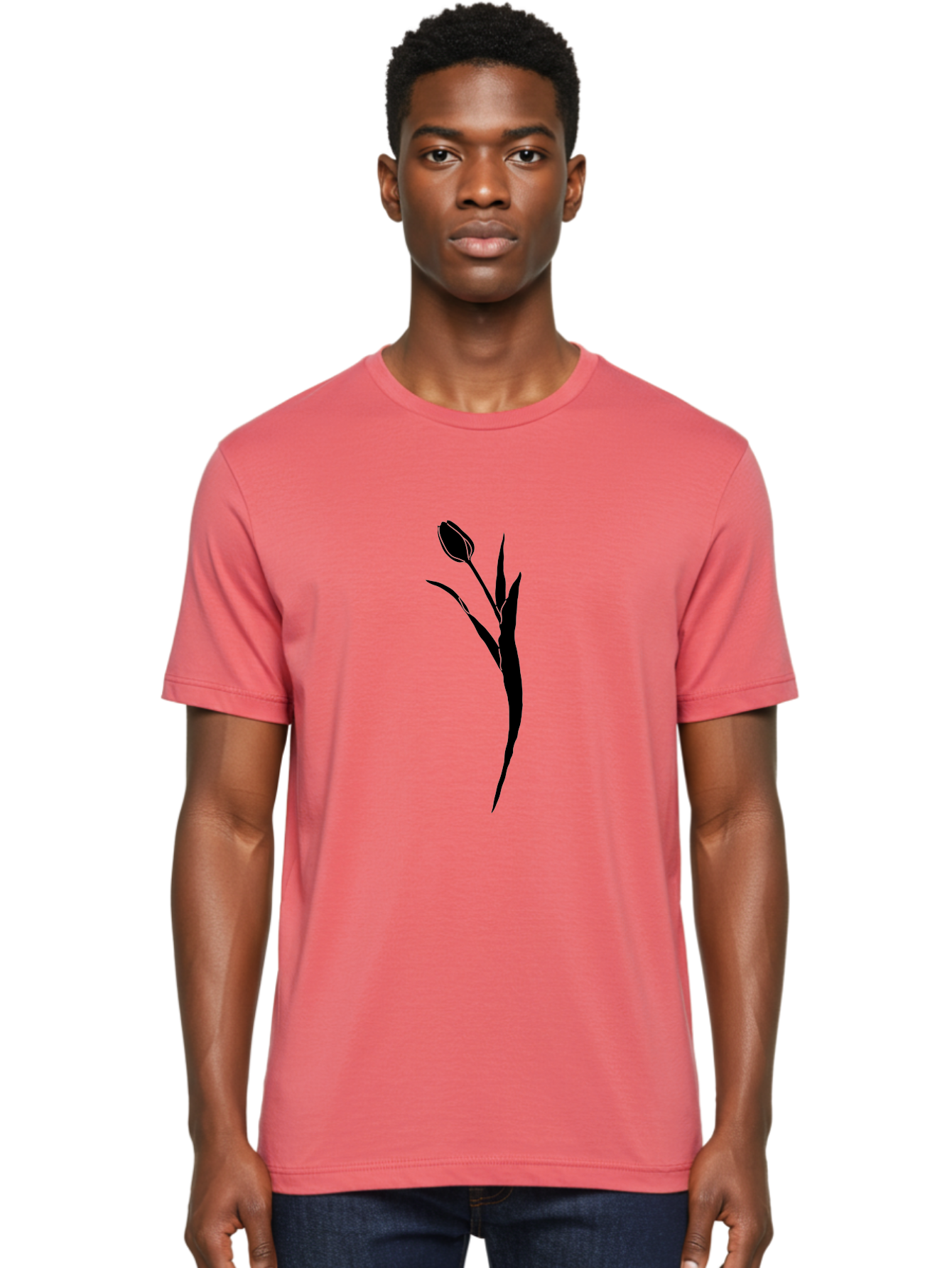 Tulip Men'S Graphic Tee, 100% Cotton, Comfortable Casual Summer Wear, Machine Washable, Tulip Silhouette, Black Flower, Minimalist Design, Simple Graphics, Floral Motif, Elegant Shape, Closed Bloom, Botanical Illustration Aac246 24