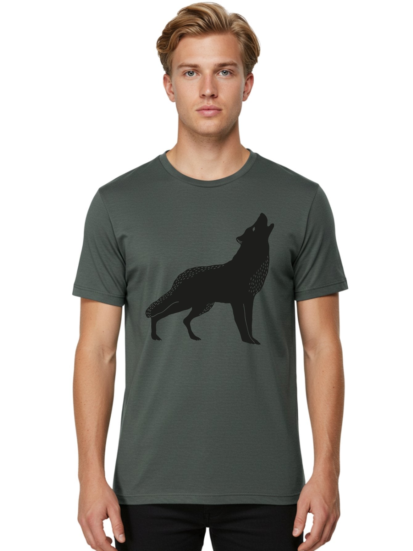 Wolf-Silhouette Men'S Graphic Tee, 100% Cotton, Comfortable Casual Summer Wear, Machine Washable, Wolf Silhouette, Howling At The Moon, Wildlife Art, Animal Graphics, Wild Animal, Abstract Design Aac249 29