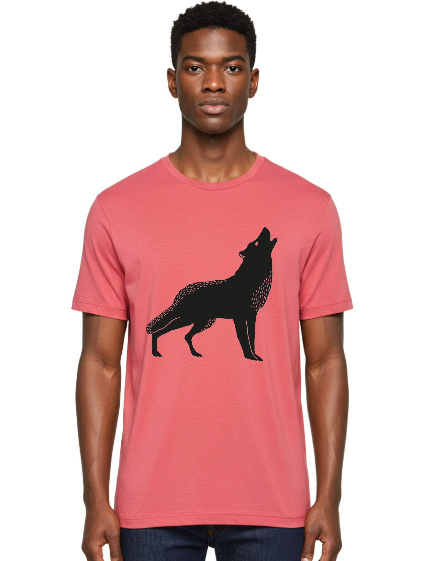 Wolf-Silhouette Men'S Graphic Tee, 100% Cotton, Comfortable Casual Summer Wear, Machine Washable, Wolf Silhouette, Howling At The Moon, Wildlife Art, Animal Graphics, Wild Animal, Abstract Design Aac249 30