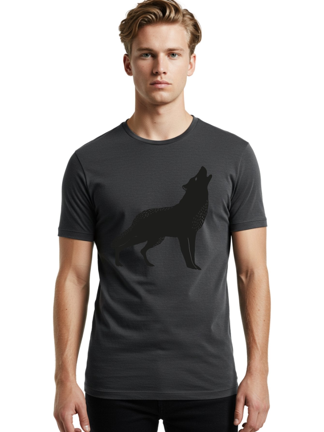 Wolf-Silhouette Men'S Graphic Tee, 100% Cotton, Comfortable Casual Summer Wear, Machine Washable, Wolf Silhouette, Howling At The Moon, Wildlife Art, Animal Graphics, Wild Animal, Abstract Design Aac249 21