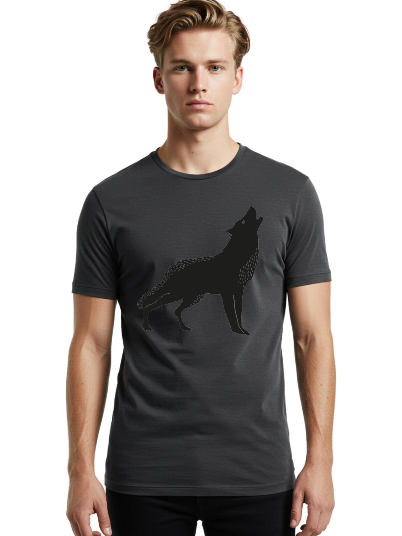 Wolf-Silhouette Men'S Graphic Tee, 100% Cotton, Comfortable Casual Summer Wear, Machine Washable, Wolf Silhouette, Howling At The Moon, Wildlife Art, Animal Graphics, Wild Animal, Abstract Design Aac249 20