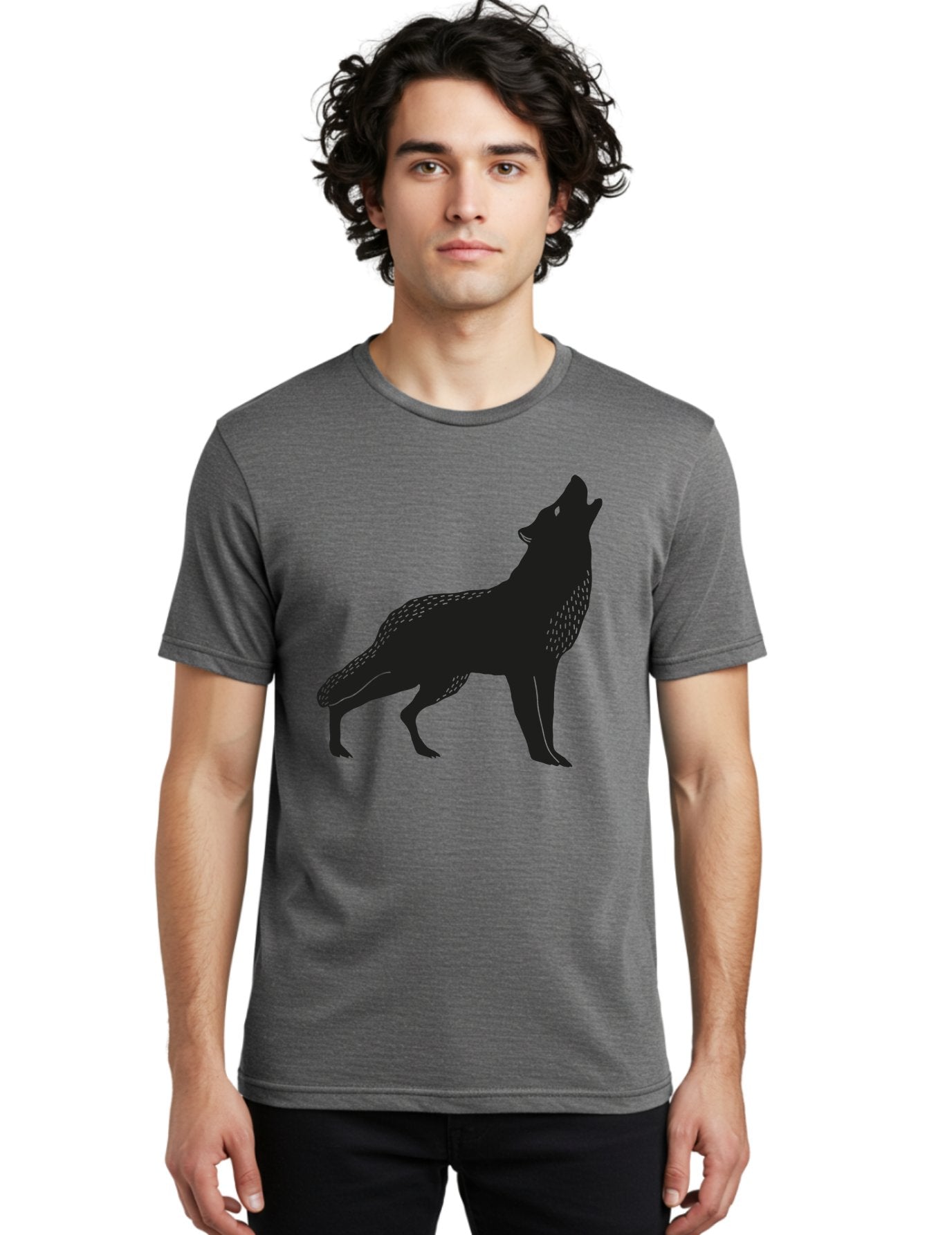 Wolf-Silhouette Men'S Graphic Tee, 100% Cotton, Comfortable Casual Summer Wear, Machine Washable, Wolf Silhouette, Howling At The Moon, Wildlife Art, Animal Graphics, Wild Animal, Abstract Design Aac249 16