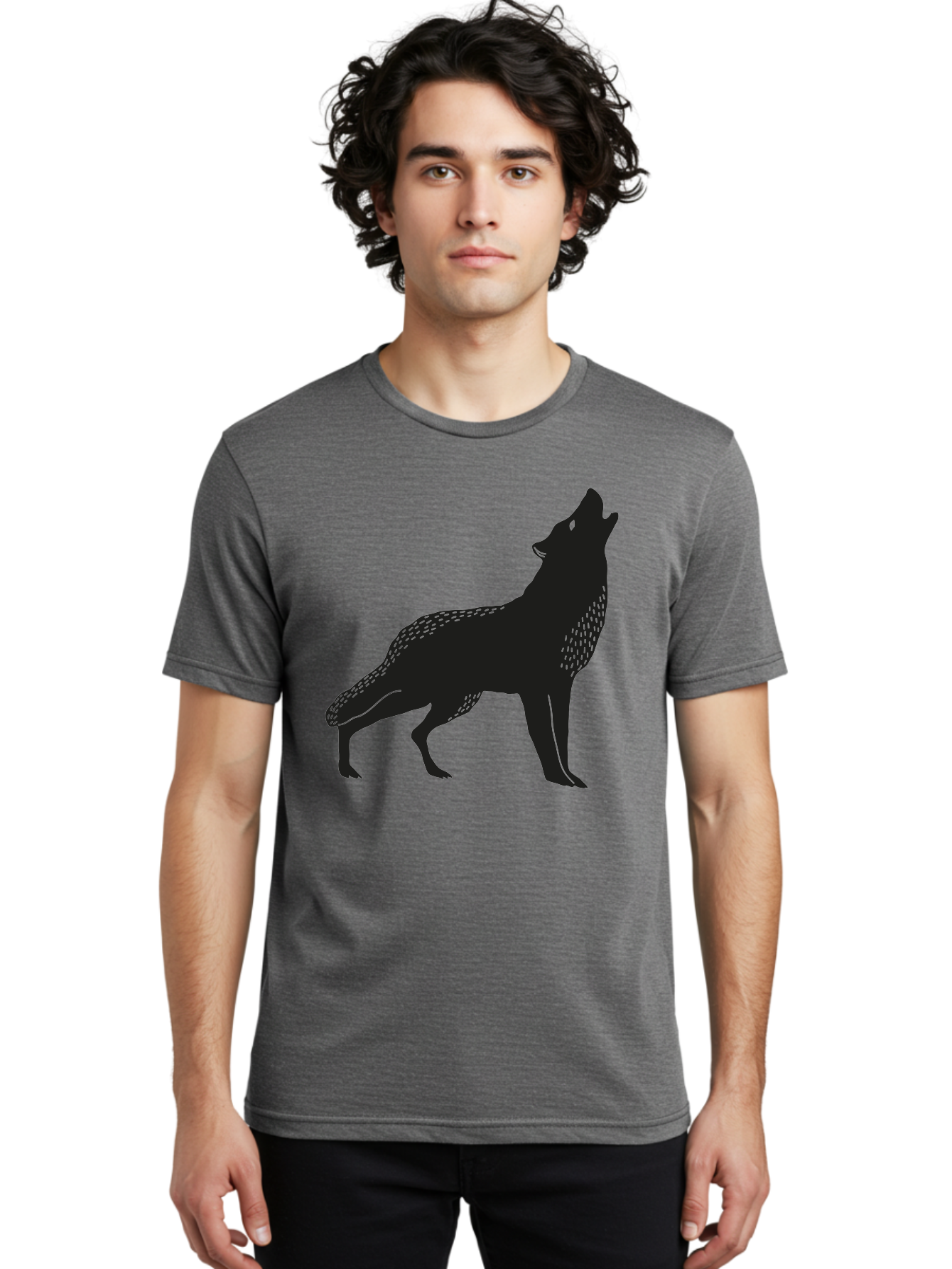 Wolf-Silhouette Men'S Graphic Tee, 100% Cotton, Comfortable Casual Summer Wear, Machine Washable, Wolf Silhouette, Howling At The Moon, Wildlife Art, Animal Graphics, Wild Animal, Abstract Design Aac249 26