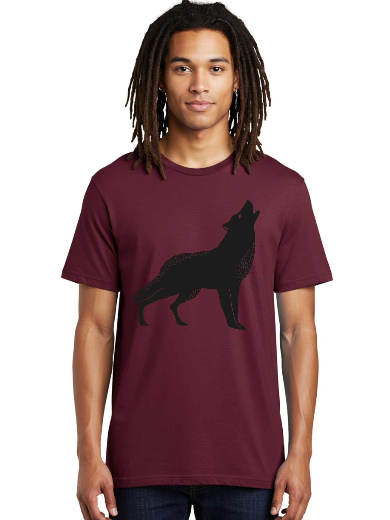 Wolf-Silhouette Men'S Graphic Tee, 100% Cotton, Comfortable Casual Summer Wear, Machine Washable, Wolf Silhouette, Howling At The Moon, Wildlife Art, Animal Graphics, Wild Animal, Abstract Design Aac249 19