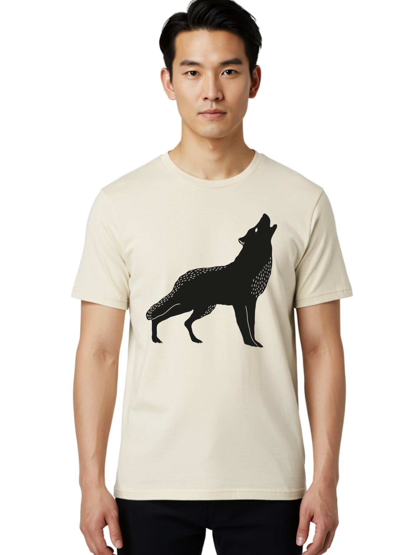 Wolf-Silhouette Men'S Graphic Tee, 100% Cotton, Comfortable Casual Summer Wear, Machine Washable, Wolf Silhouette, Howling At The Moon, Wildlife Art, Animal Graphics, Wild Animal, Abstract Design Aac249 18