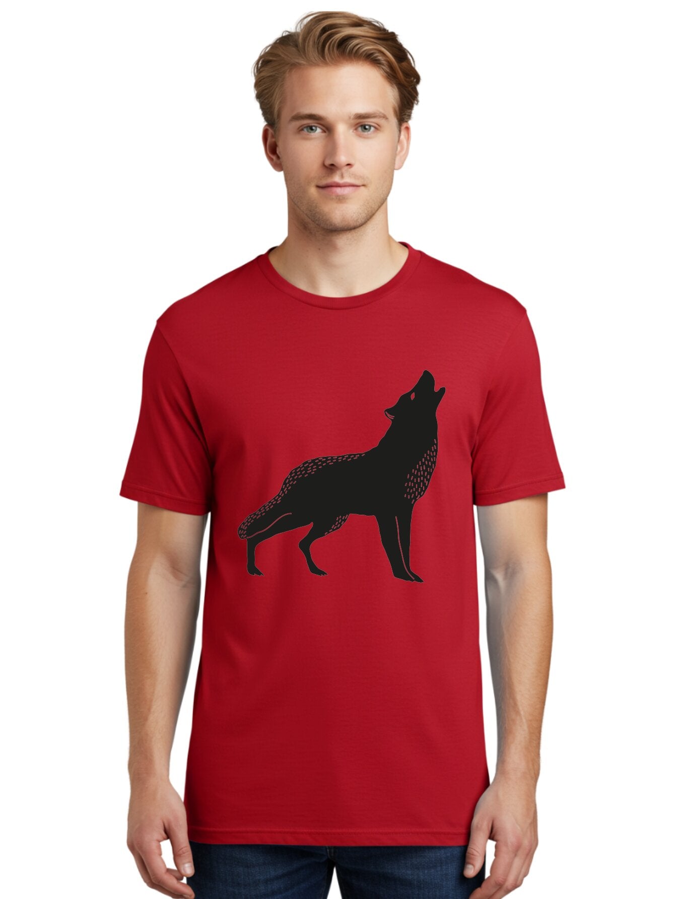 Wolf-Silhouette Men'S Graphic Tee, 100% Cotton, Comfortable Casual Summer Wear, Machine Washable, Wolf Silhouette, Howling At The Moon, Wildlife Art, Animal Graphics, Wild Animal, Abstract Design Aac249 26