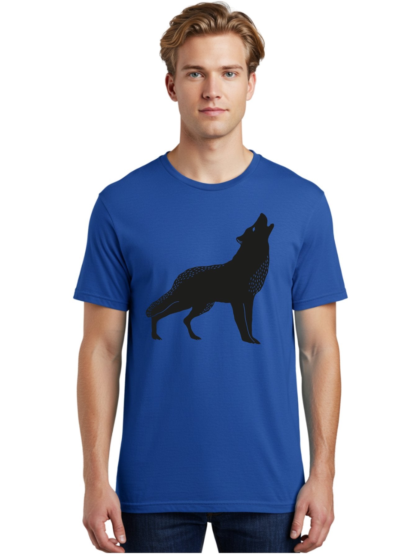 Wolf-Silhouette Men'S Graphic Tee, 100% Cotton, Comfortable Casual Summer Wear, Machine Washable, Wolf Silhouette, Howling At The Moon, Wildlife Art, Animal Graphics, Wild Animal, Abstract Design Aac249 23