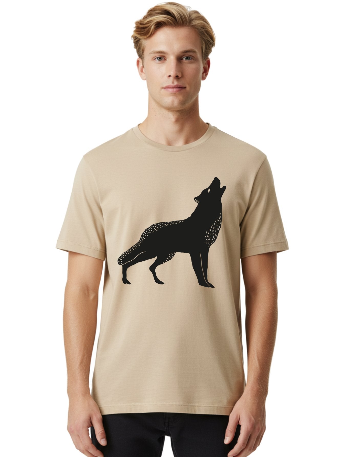 Wolf-Silhouette Men'S Graphic Tee, 100% Cotton, Comfortable Casual Summer Wear, Machine Washable, Wolf Silhouette, Howling At The Moon, Wildlife Art, Animal Graphics, Wild Animal, Abstract Design Aac249 24