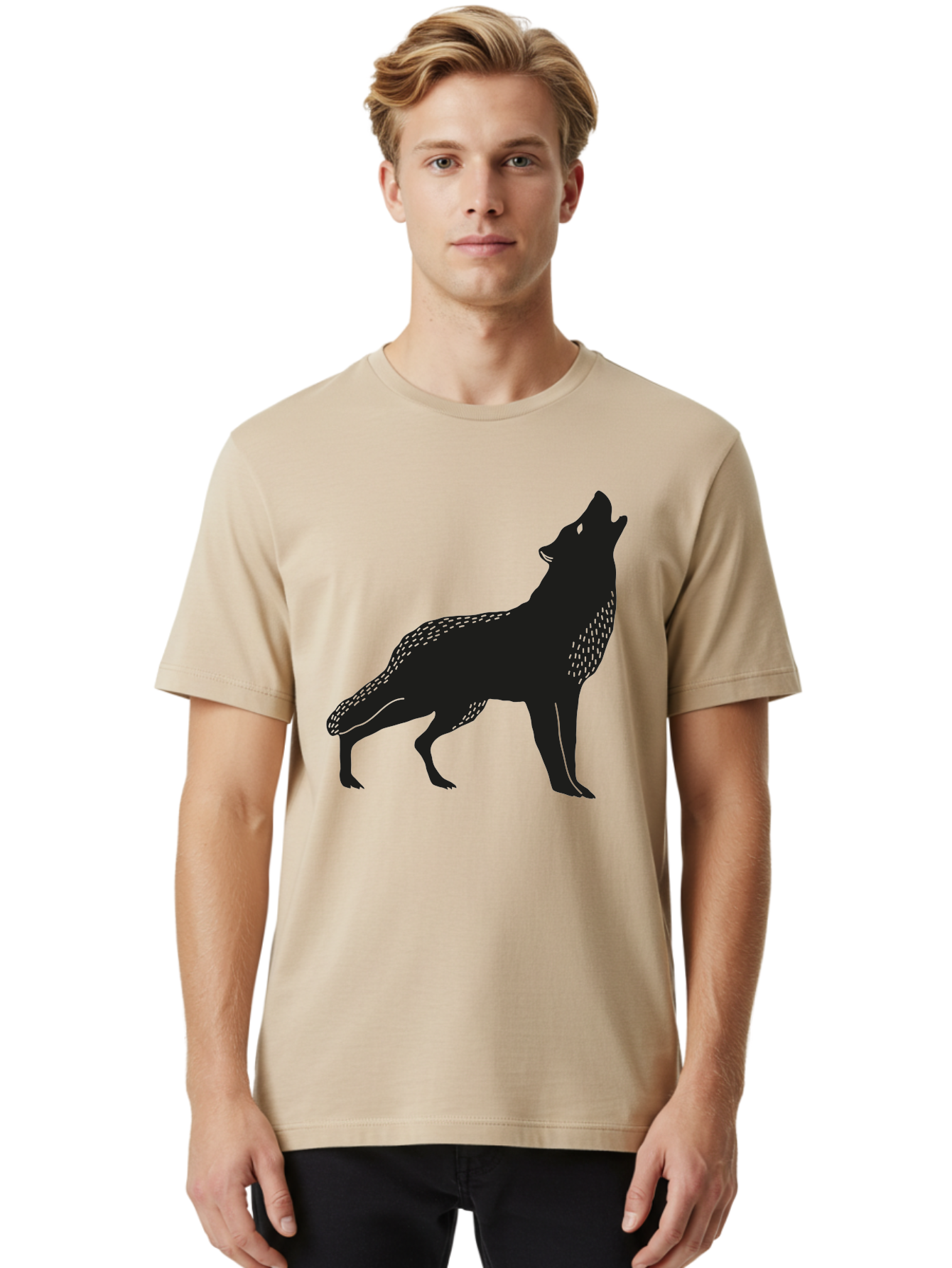 Wolf-Silhouette Men'S Graphic Tee, 100% Cotton, Comfortable Casual Summer Wear, Machine Washable, Wolf Silhouette, Howling At The Moon, Wildlife Art, Animal Graphics, Wild Animal, Abstract Design Aac249 14
