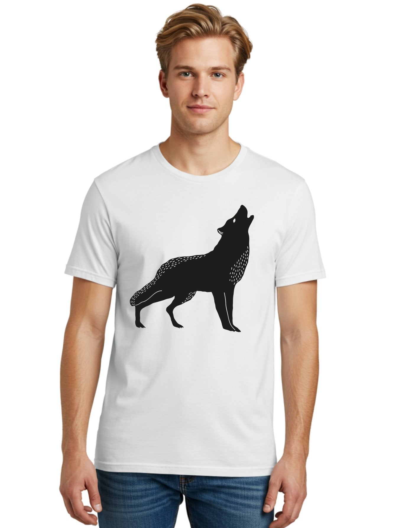 Wolf-Silhouette Men'S Graphic Tee, 100% Cotton, Comfortable Casual Summer Wear, Machine Washable, Wolf Silhouette, Howling At The Moon, Wildlife Art, Animal Graphics, Wild Animal, Abstract Design Aac249 28