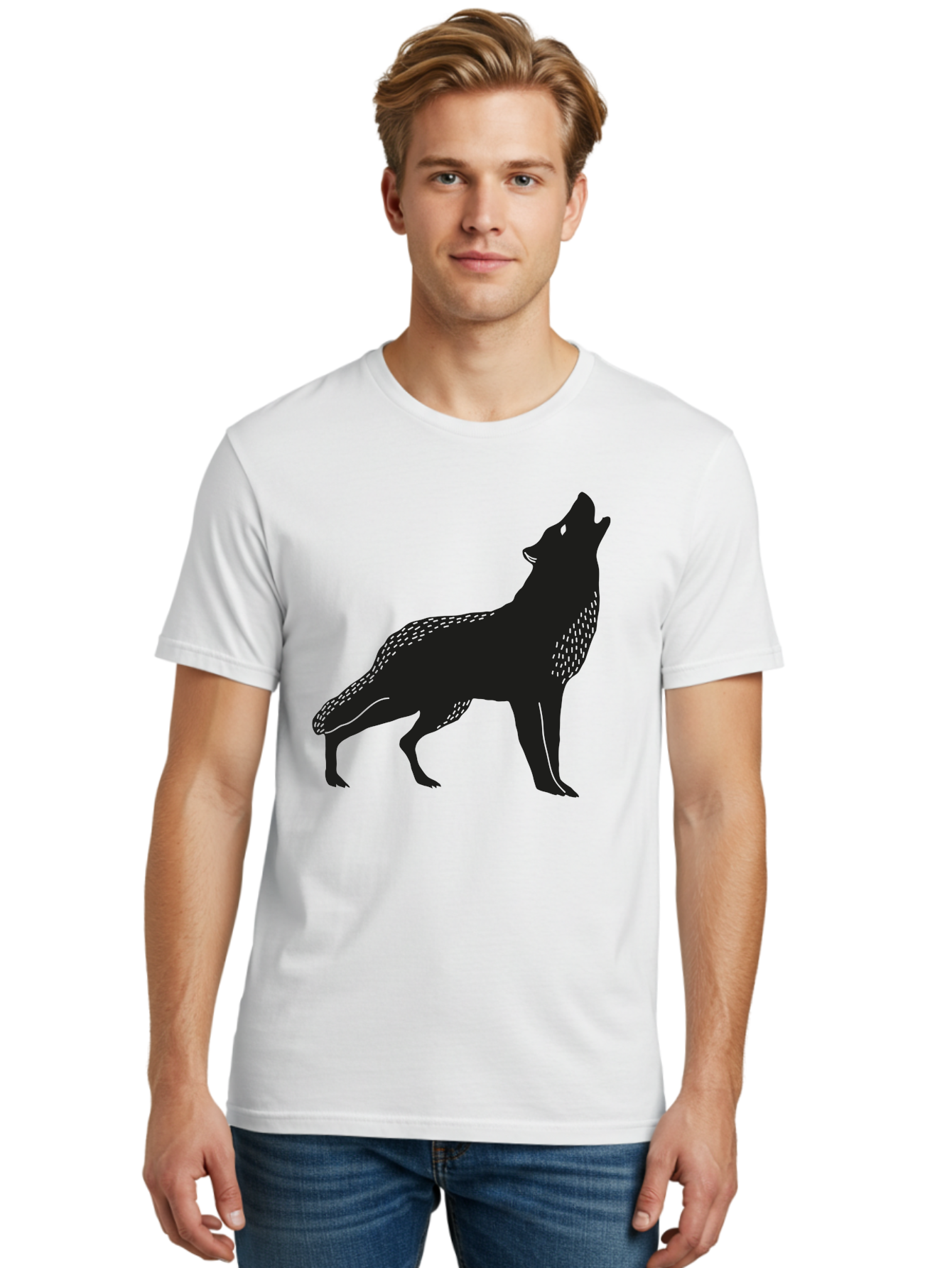 Wolf-Silhouette Men'S Graphic Tee, 100% Cotton, Comfortable Casual Summer Wear, Machine Washable, Wolf Silhouette, Howling At The Moon, Wildlife Art, Animal Graphics, Wild Animal, Abstract Design Aac249 6