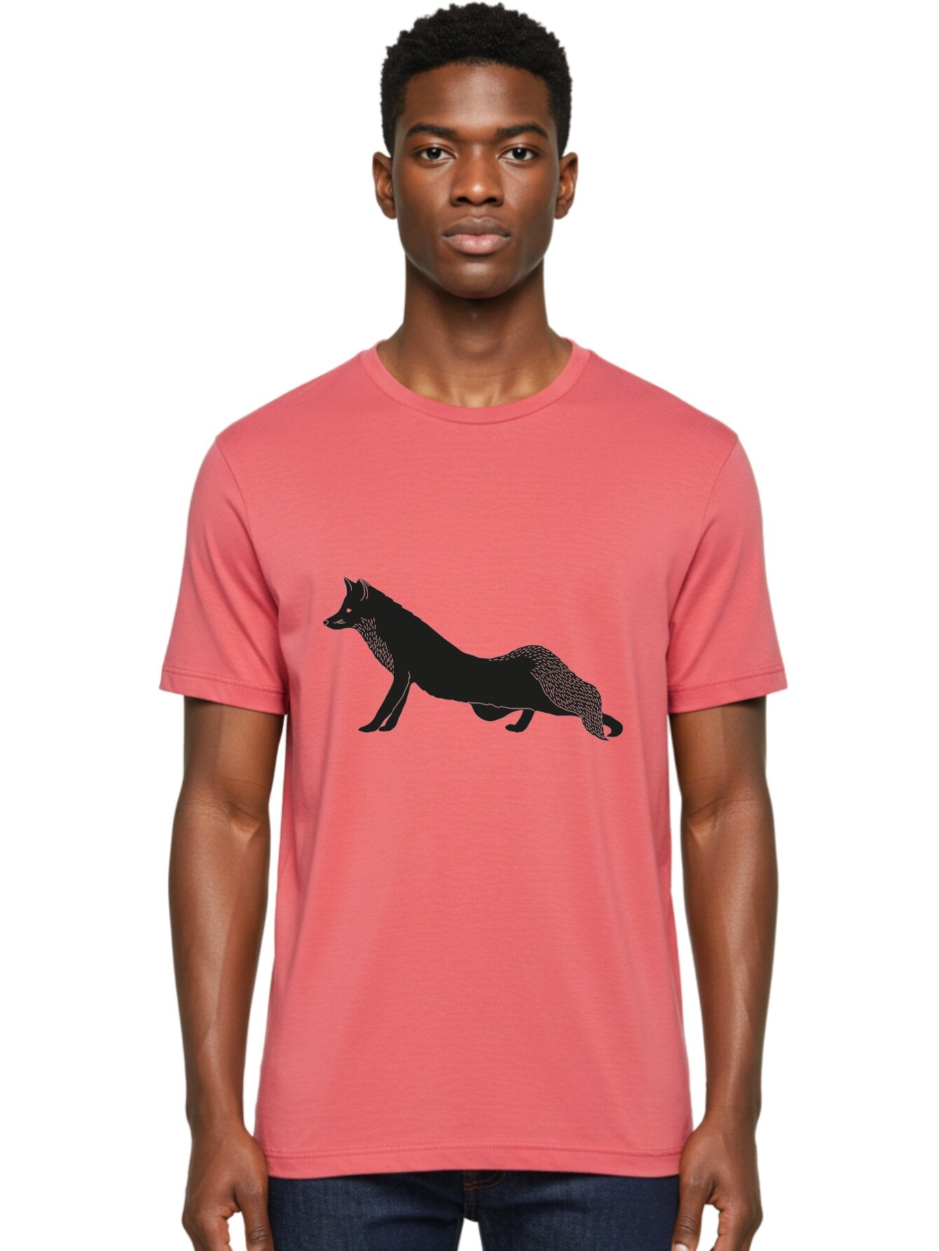 Wolf Men'S Graphic Tee, 100% Cotton, Comfortable Casual Summer Wear, Machine Washable, Black Fox Silhouette, Wild Animal, Wildlife, Nature, Furry Creature, Forest Dweller, Sharp Features, Minimalist Design Aac250 16
