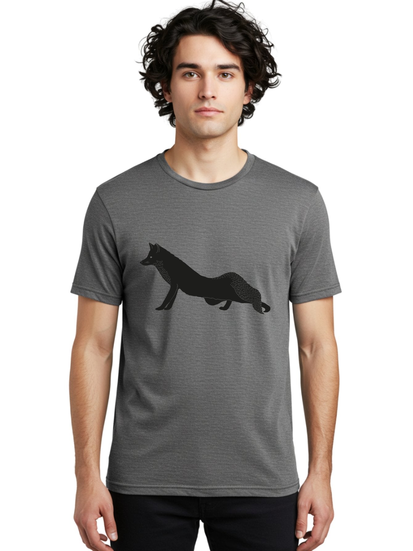 Wolf Men'S Graphic Tee, 100% Cotton, Comfortable Casual Summer Wear, Machine Washable, Black Fox Silhouette, Wild Animal, Wildlife, Nature, Furry Creature, Forest Dweller, Sharp Features, Minimalist Design Aac250 19