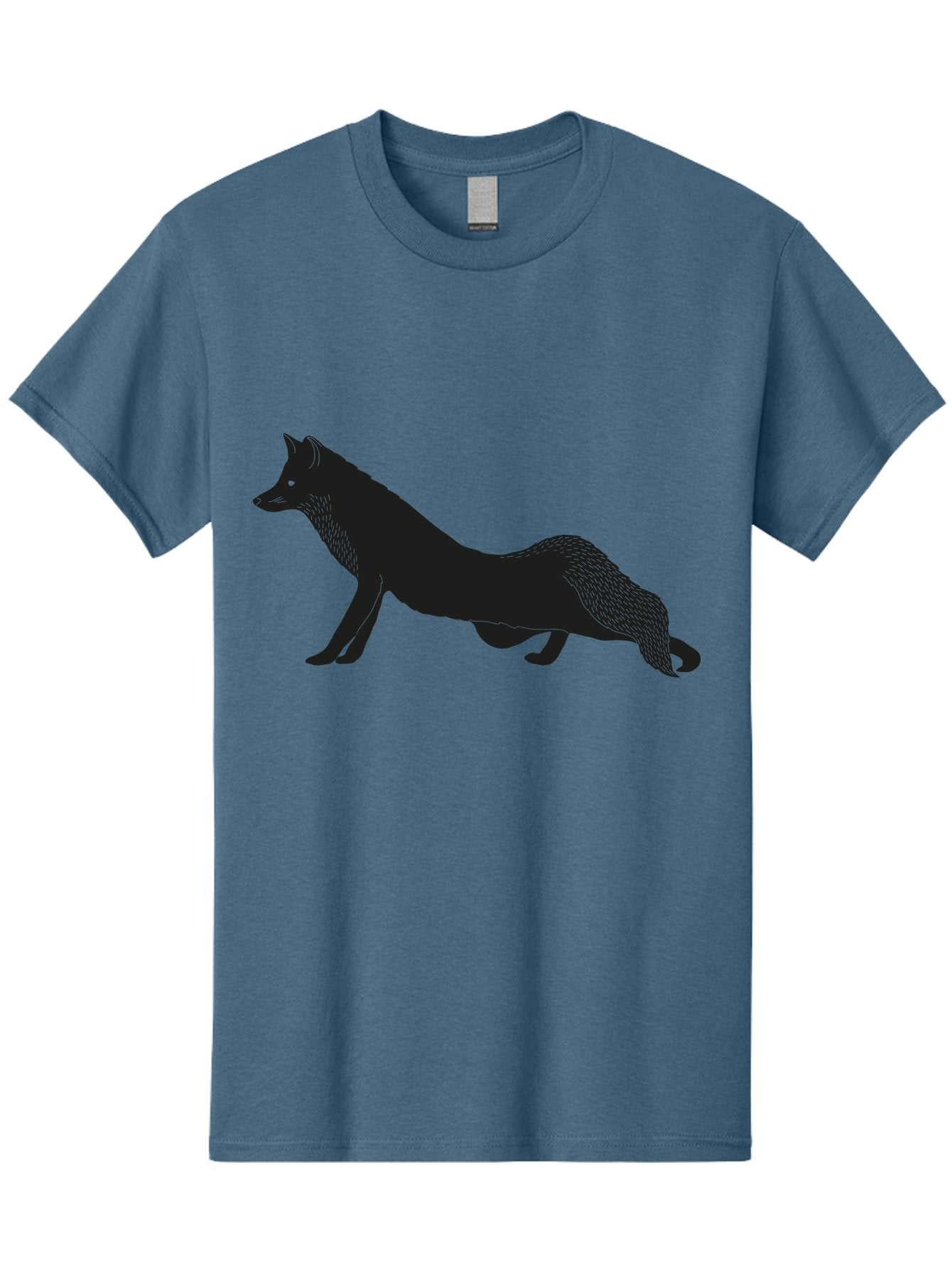 Wolf Men'S Graphic Tee, 100% Cotton, Comfortable Casual Summer Wear, Machine Washable, Black Fox Silhouette, Wild Animal, Wildlife, Nature, Furry Creature, Forest Dweller, Sharp Features, Minimalist Design Aac250