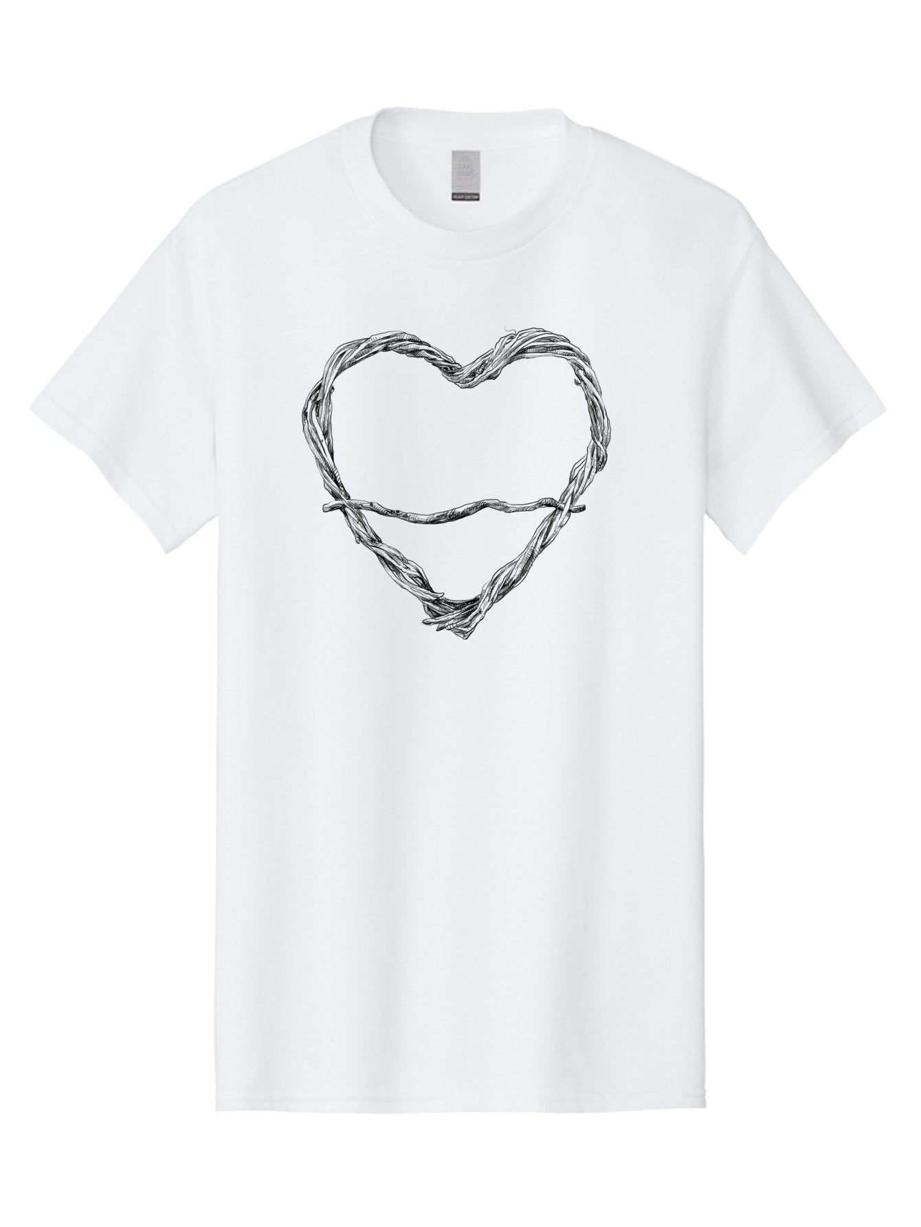 Barbed-Wire-Heart Men'S Graphic Tee, 100% Cotton, Comfortable Casual Summer Wear, Machine Washable, Barbed Wire, Heart Shape, Twisted Metal, Symbolic Representation, Emotional Expression, Protest Art, Social Commentary, Edgy Design, Aac251
