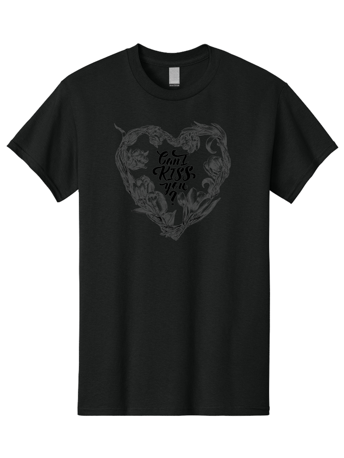 Cant-Kiss-You Men'S Graphic Tee, 100% Cotton, Comfortable Casual Summer Wear, Machine Washable, Romantic Illustration, Floral Heart, Love Quote, Elegant Typography, Flowers, Heart Shape, Valentines Day Aac254 29