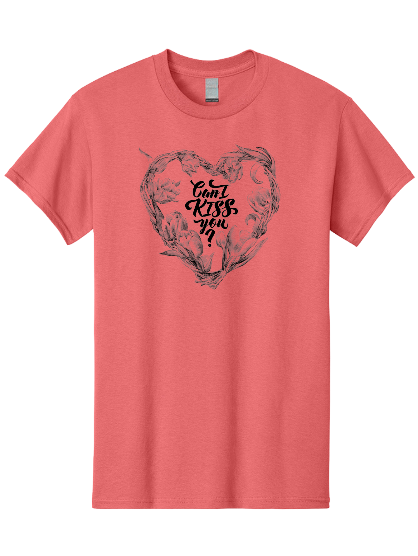 Cant-Kiss-You Men'S Graphic Tee, 100% Cotton, Comfortable Casual Summer Wear, Machine Washable, Romantic Illustration, Floral Heart, Love Quote, Elegant Typography, Flowers, Heart Shape, Valentines Day Aac254 25