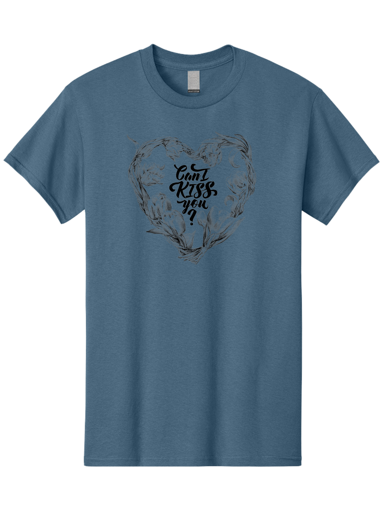 Cant-Kiss-You Men'S Graphic Tee, 100% Cotton, Comfortable Casual Summer Wear, Machine Washable, Romantic Illustration, Floral Heart, Love Quote, Elegant Typography, Flowers, Heart Shape, Valentines Day Aac254 23