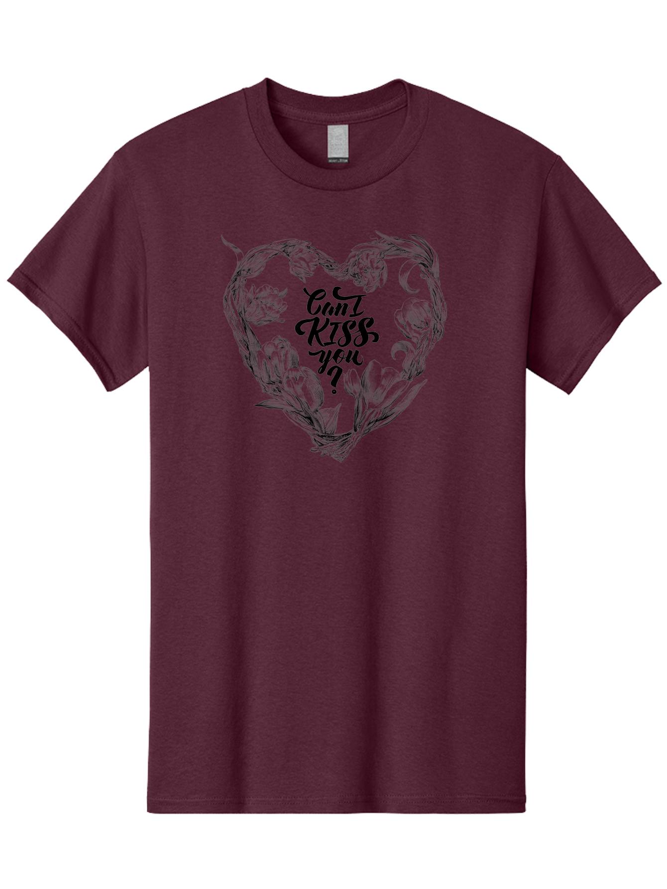 Cant-Kiss-You Men'S Graphic Tee, 100% Cotton, Comfortable Casual Summer Wear, Machine Washable, Romantic Illustration, Floral Heart, Love Quote, Elegant Typography, Flowers, Heart Shape, Valentines Day Aac254 17