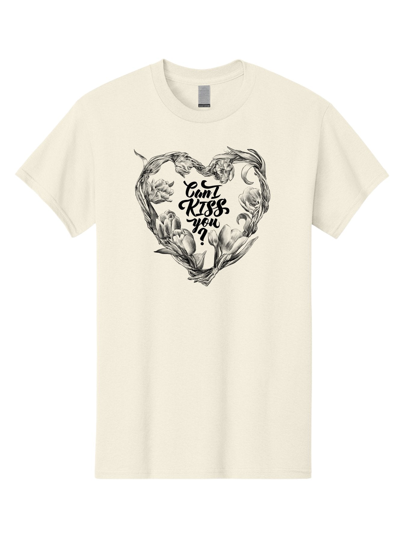 Cant-Kiss-You Men'S Graphic Tee, 100% Cotton, Comfortable Casual Summer Wear, Machine Washable, Romantic Illustration, Floral Heart, Love Quote, Elegant Typography, Flowers, Heart Shape, Valentines Day Aac254 12
