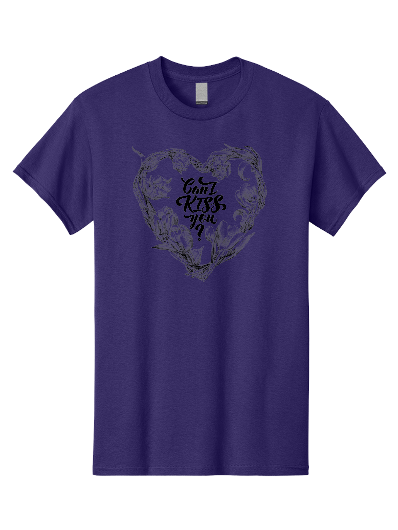 Cant-Kiss-You Men'S Graphic Tee, 100% Cotton, Comfortable Casual Summer Wear, Machine Washable, Romantic Illustration, Floral Heart, Love Quote, Elegant Typography, Flowers, Heart Shape, Valentines Day Aac254 15