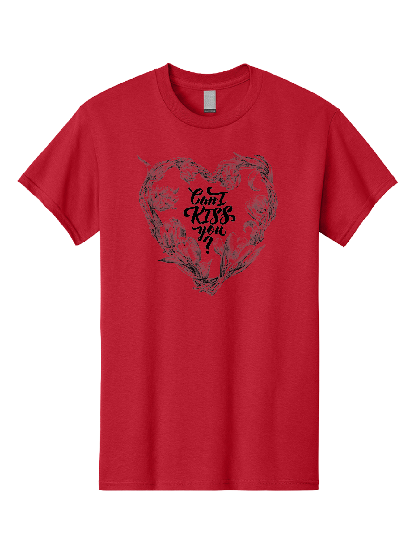 Cant-Kiss-You Men'S Graphic Tee, 100% Cotton, Comfortable Casual Summer Wear, Machine Washable, Romantic Illustration, Floral Heart, Love Quote, Elegant Typography, Flowers, Heart Shape, Valentines Day Aac254 11