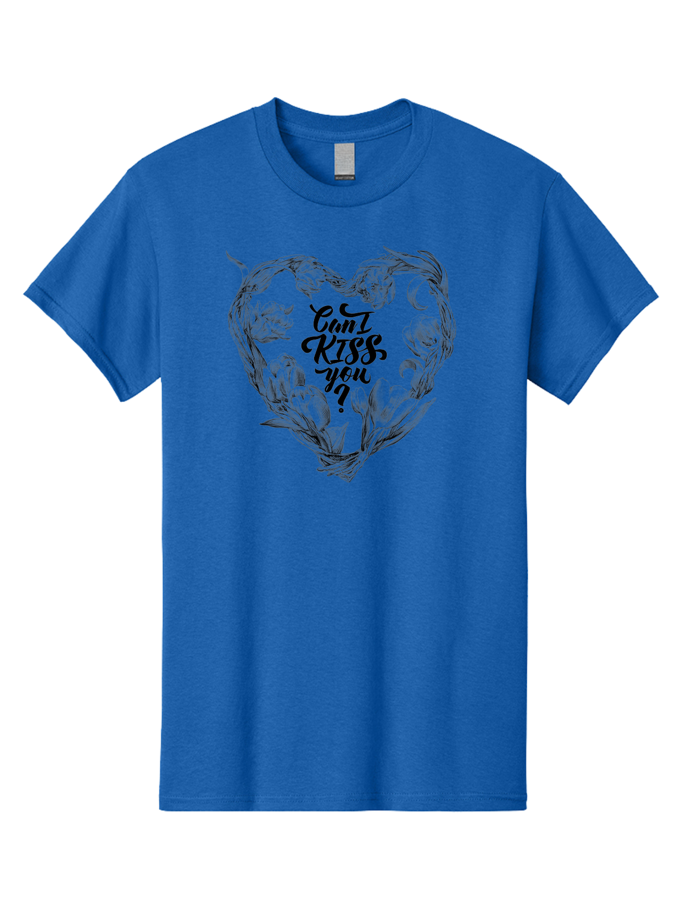 Cant-Kiss-You Men'S Graphic Tee, 100% Cotton, Comfortable Casual Summer Wear, Machine Washable, Romantic Illustration, Floral Heart, Love Quote, Elegant Typography, Flowers, Heart Shape, Valentines Day Aac254 9