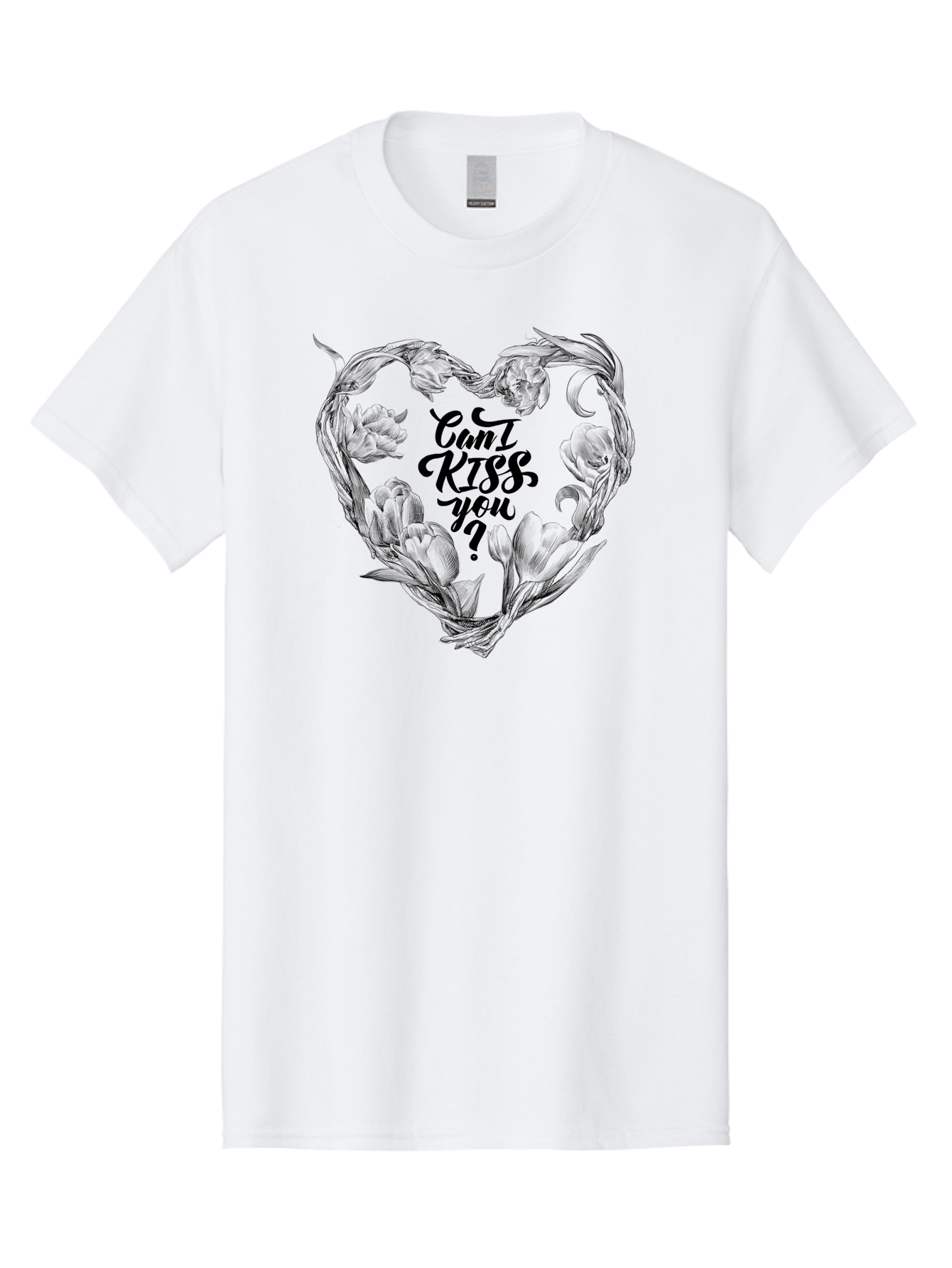 Cant-Kiss-You Men'S Graphic Tee, 100% Cotton, Comfortable Casual Summer Wear, Machine Washable, Romantic Illustration, Floral Heart, Love Quote, Elegant Typography, Flowers, Heart Shape, Valentines Day Aac254 19