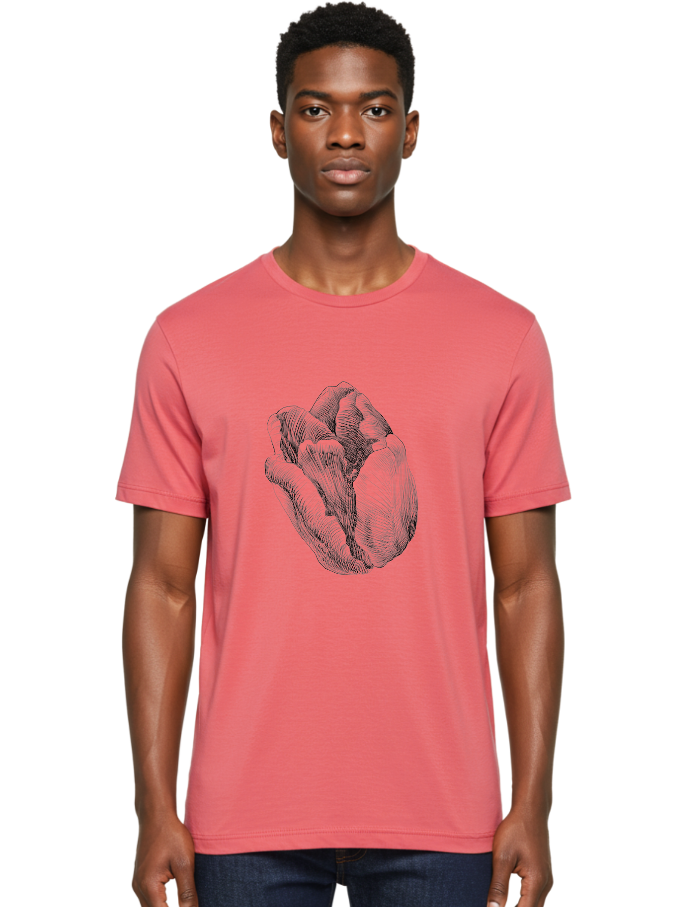 Fist Men'S Graphic Tee, 100% Cotton, Comfortable Casual Summer Wear, Machine Washable, Rosebud, Hand Drawn Illustration, Floral Art, Sketch Style, Elegant Design, Bold Lines, Minimalist Aesthetic, Symbolic Flower Aac256 18