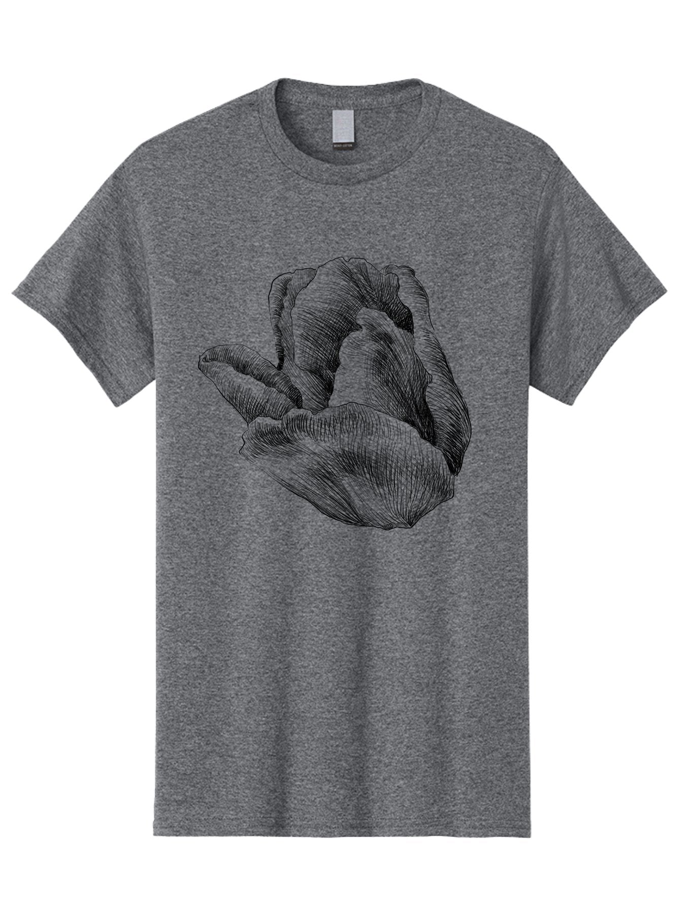 Hand-Gesture Men'S Graphic Tee, 100% Cotton, Comfortable Casual Summer Wear, Machine Washable, Hand Holding Flower, Floral Design, Botanical Art, Illustration, Sketch, Black Lines, Leafy Greens, Delicate Petals, Artistic Expression, Aac257 7