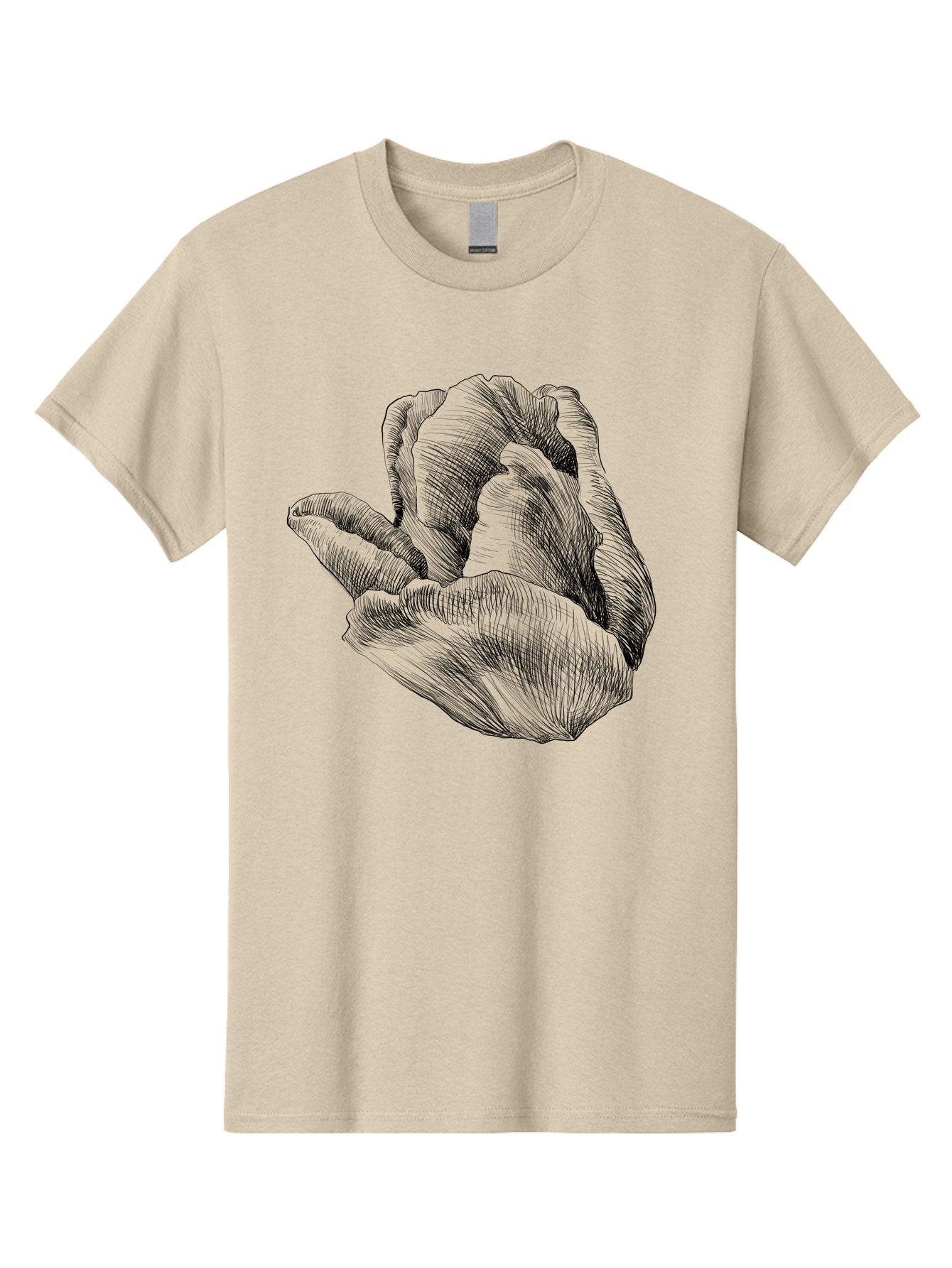 Hand-Gesture Men'S Graphic Tee, 100% Cotton, Comfortable Casual Summer Wear, Machine Washable, Hand Holding Flower, Floral Design, Botanical Art, Illustration, Sketch, Black Lines, Leafy Greens, Delicate Petals, Artistic Expression, Aac257 14